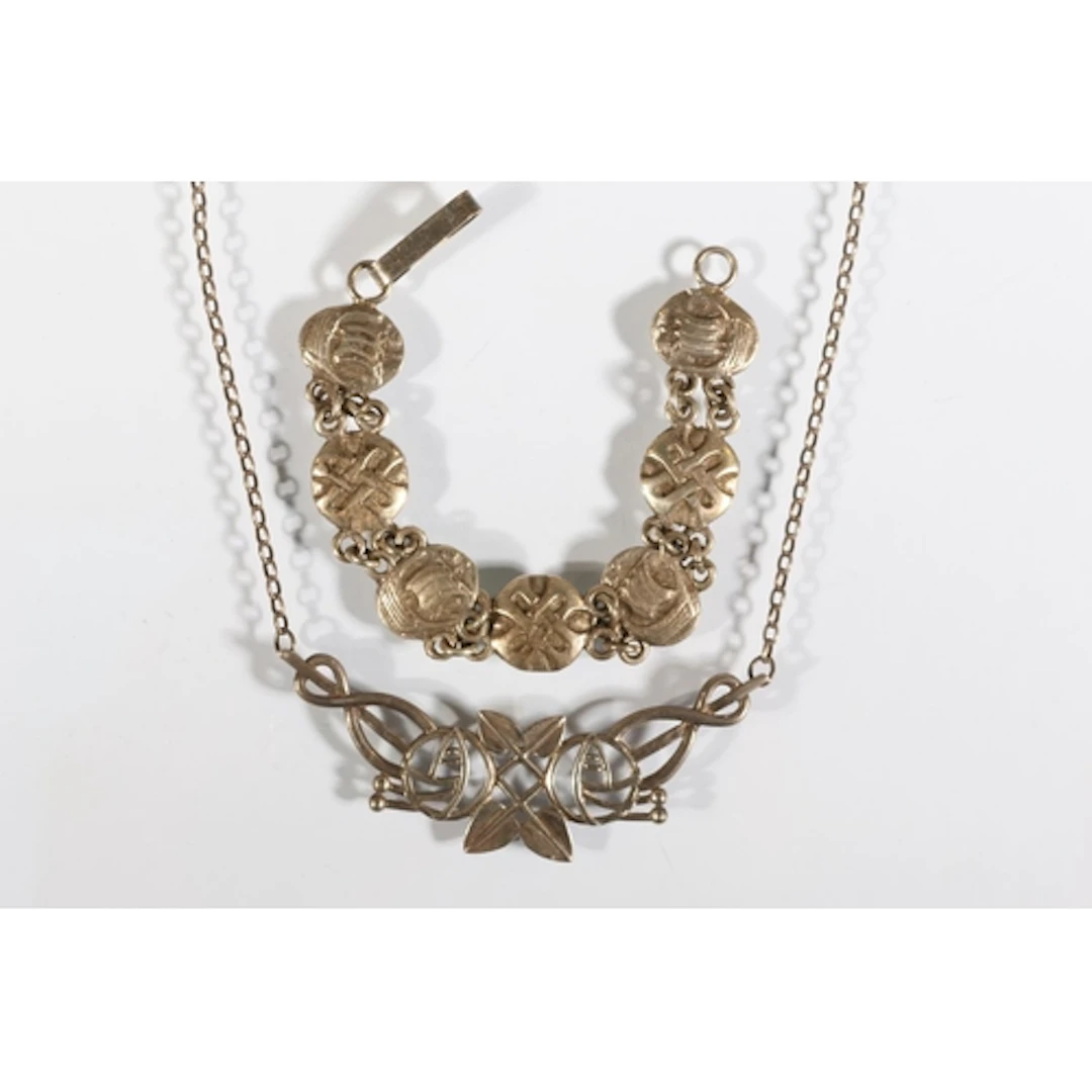 Scottish silver necklace of Charles Rennie Mackintosh rose d...