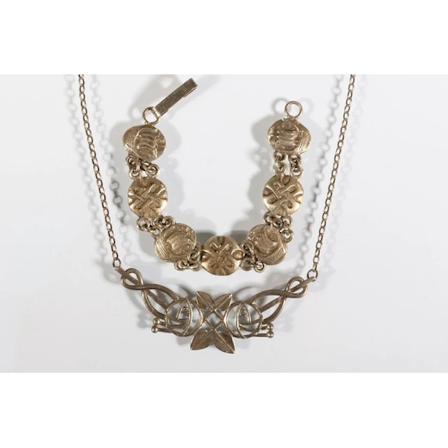 Scottish silver necklace of Charles Rennie Mackintosh rose d...