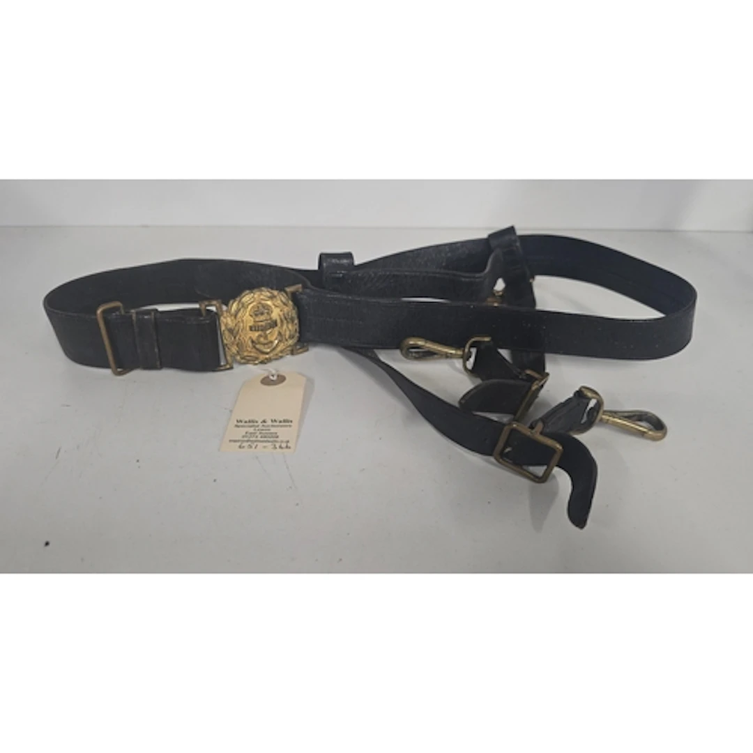 A post 1902 Naval Officers black leather sword belt and slin...