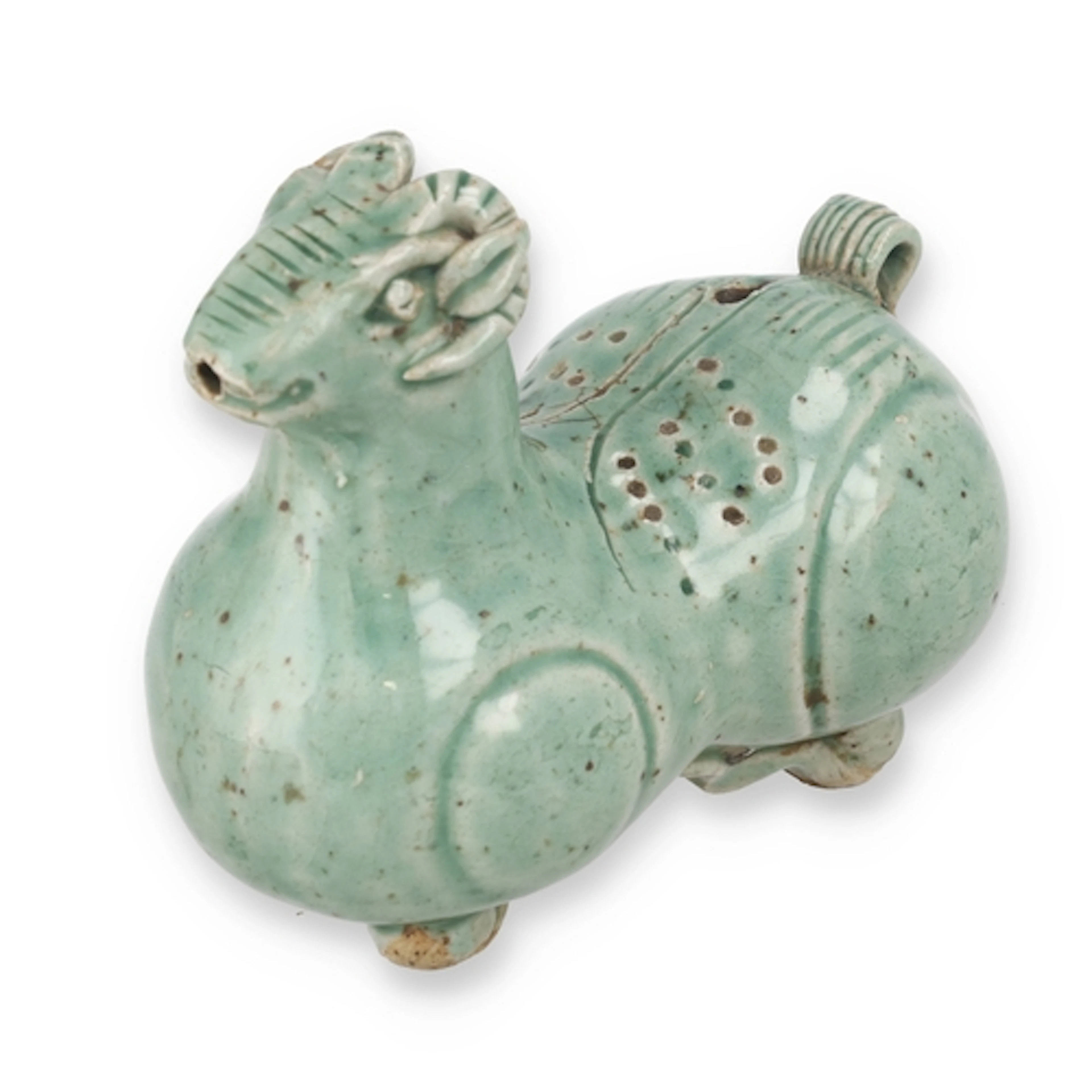 A CHINESE BLUE GLAZED WATER DROPPER, PROBABLY MING 11cm x 9....