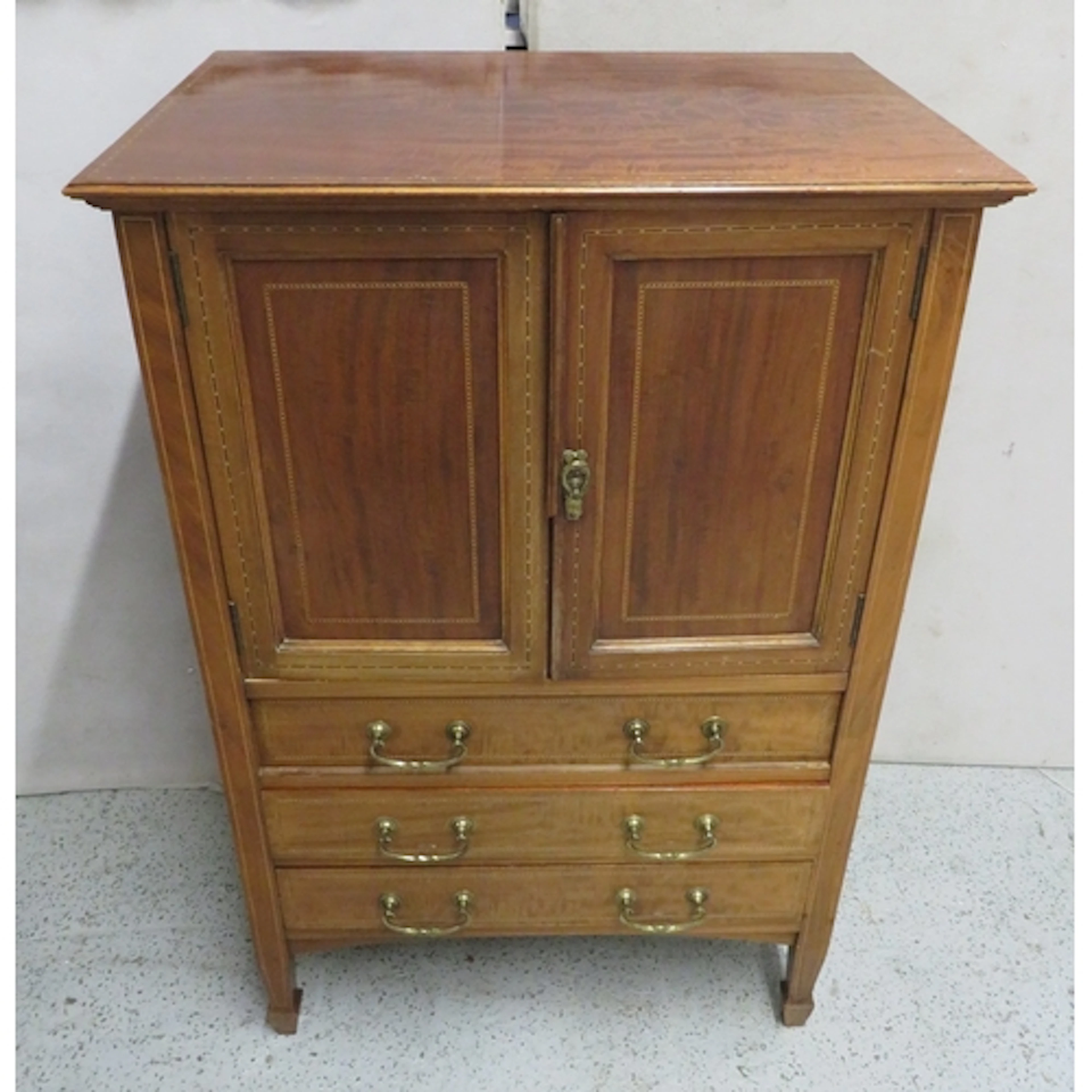 Oak Inlaid Tallboy, with cupboard doors, central panels, bra...