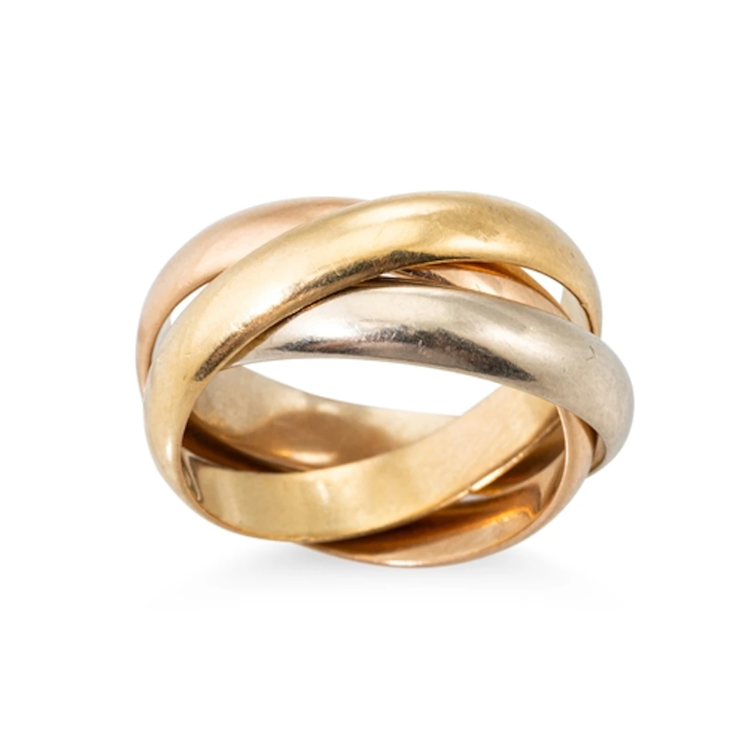 A CARTIER TRINITY RING, signed Cartier, Cartier maker's mark...