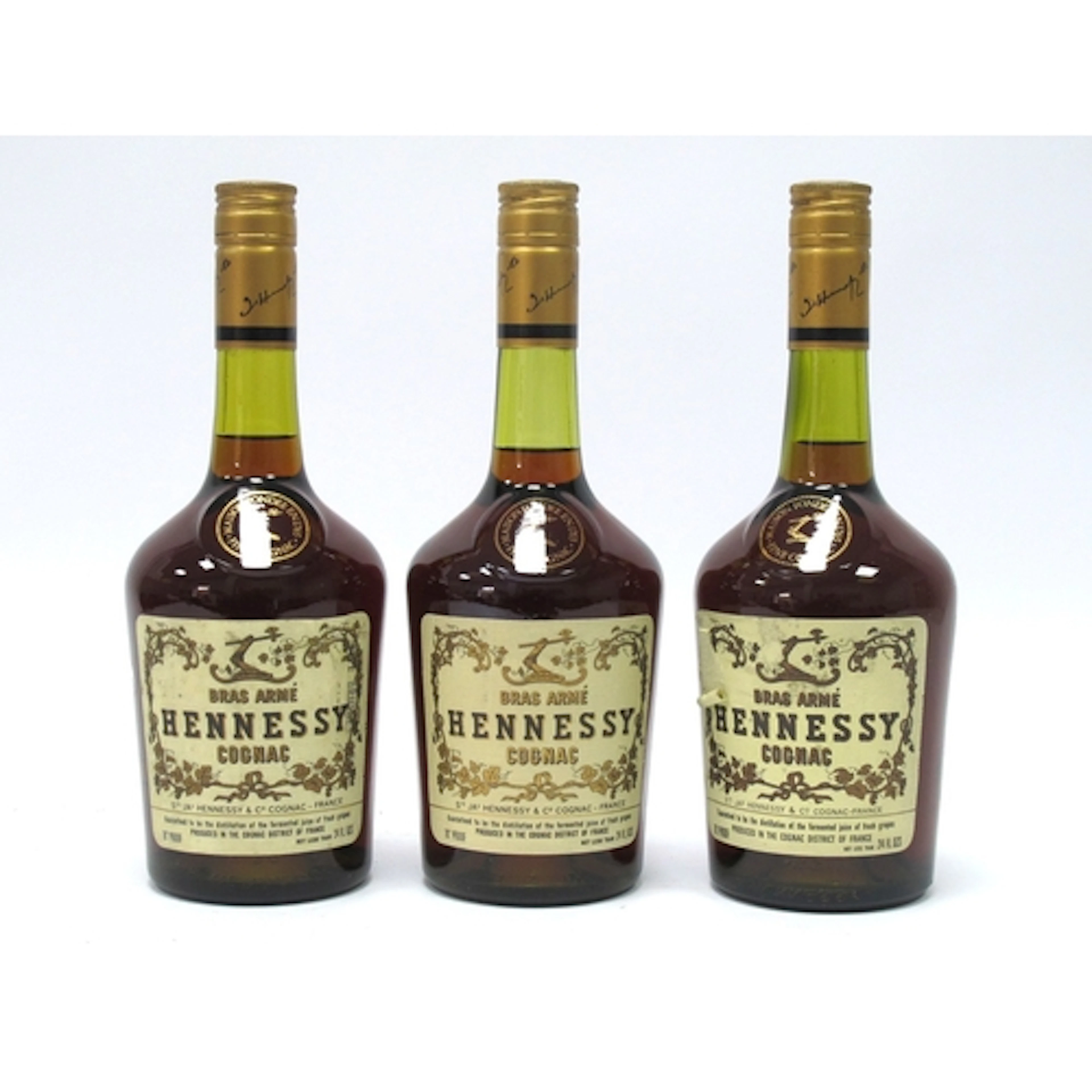 Cognac - Three Bottles of Hennessy Cognac, 70 degrees proof,...