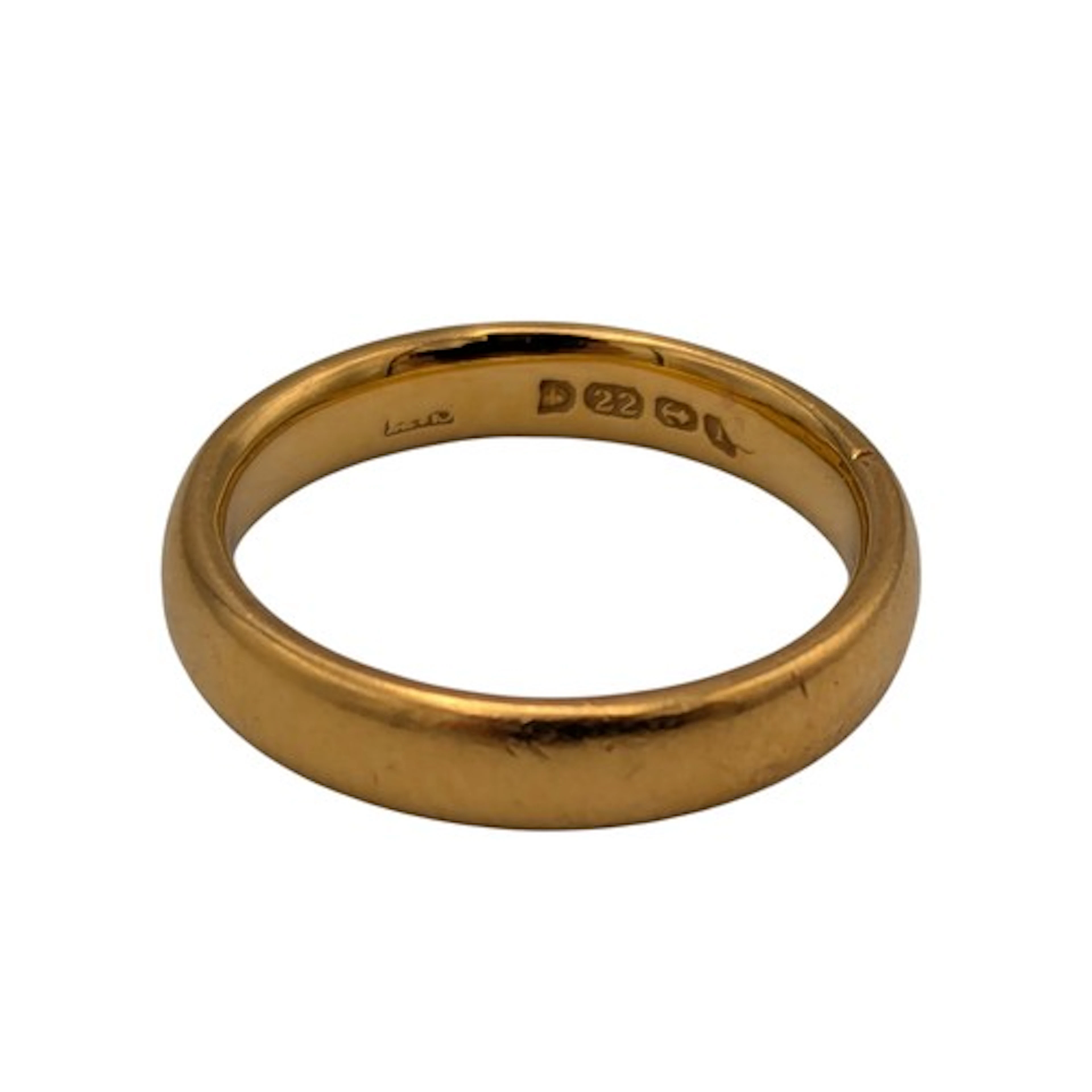 A 22ct gold wedding band, size J, 4.6g