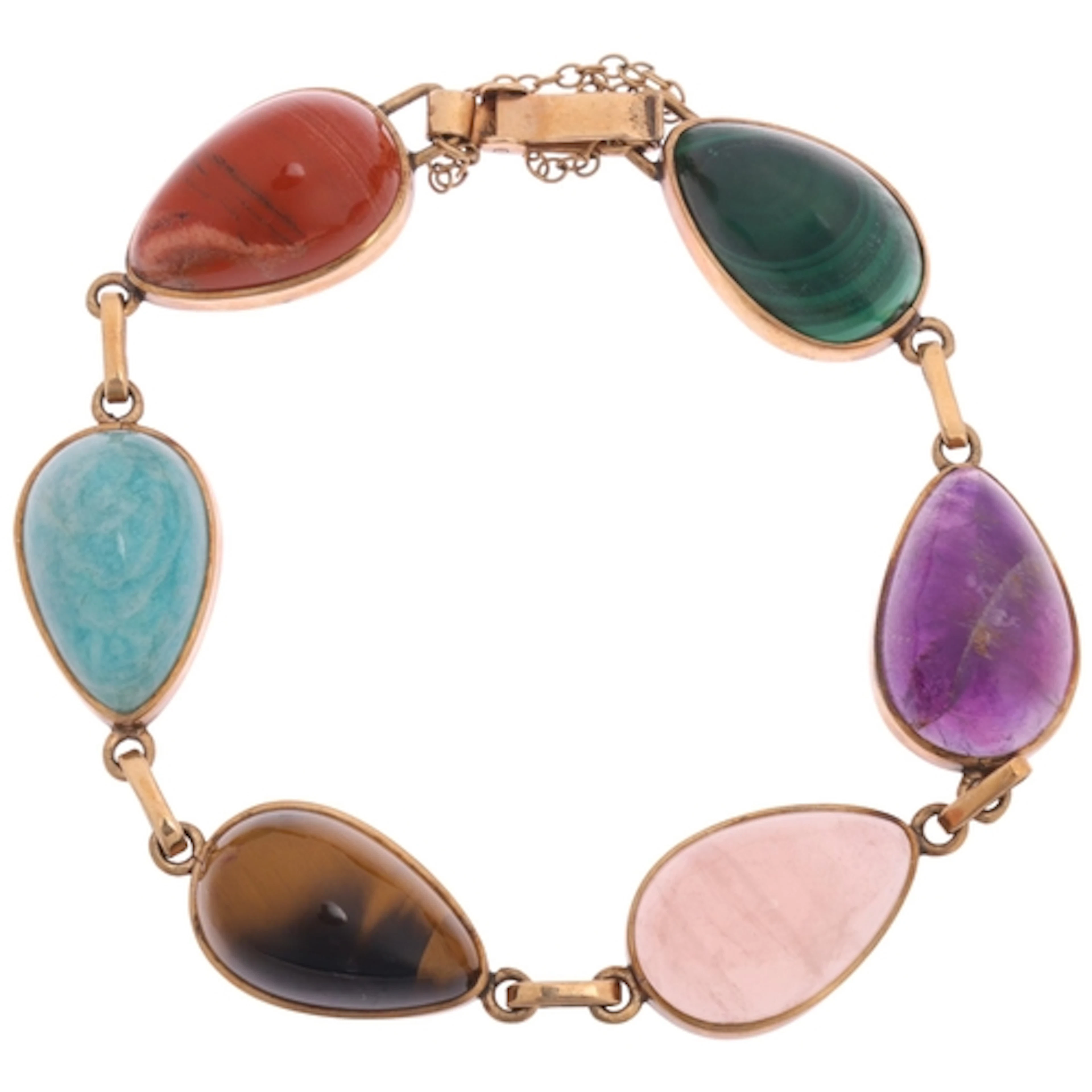 A Vintage 9ct gold hardstone panel bracelet, maker JPPE, rub...