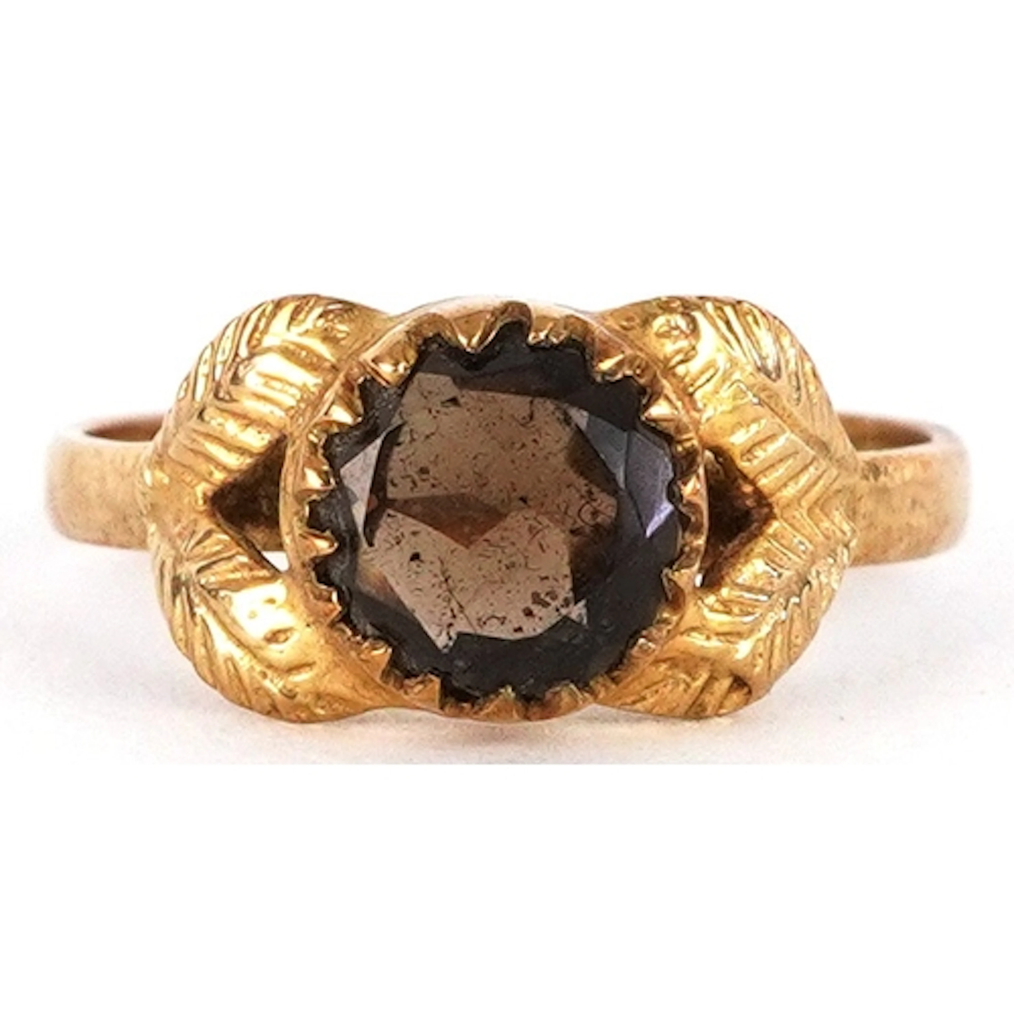 9ct gold smoky quartz solitaire ring with naturalistic setti...
