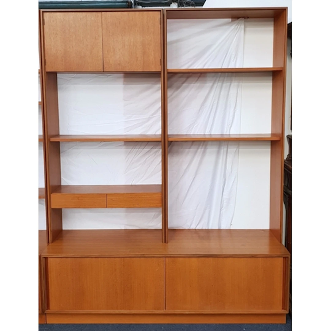 MID CENTURY G PLAN "FORM 5" TEAK MODULAR WALL UNIT one side...