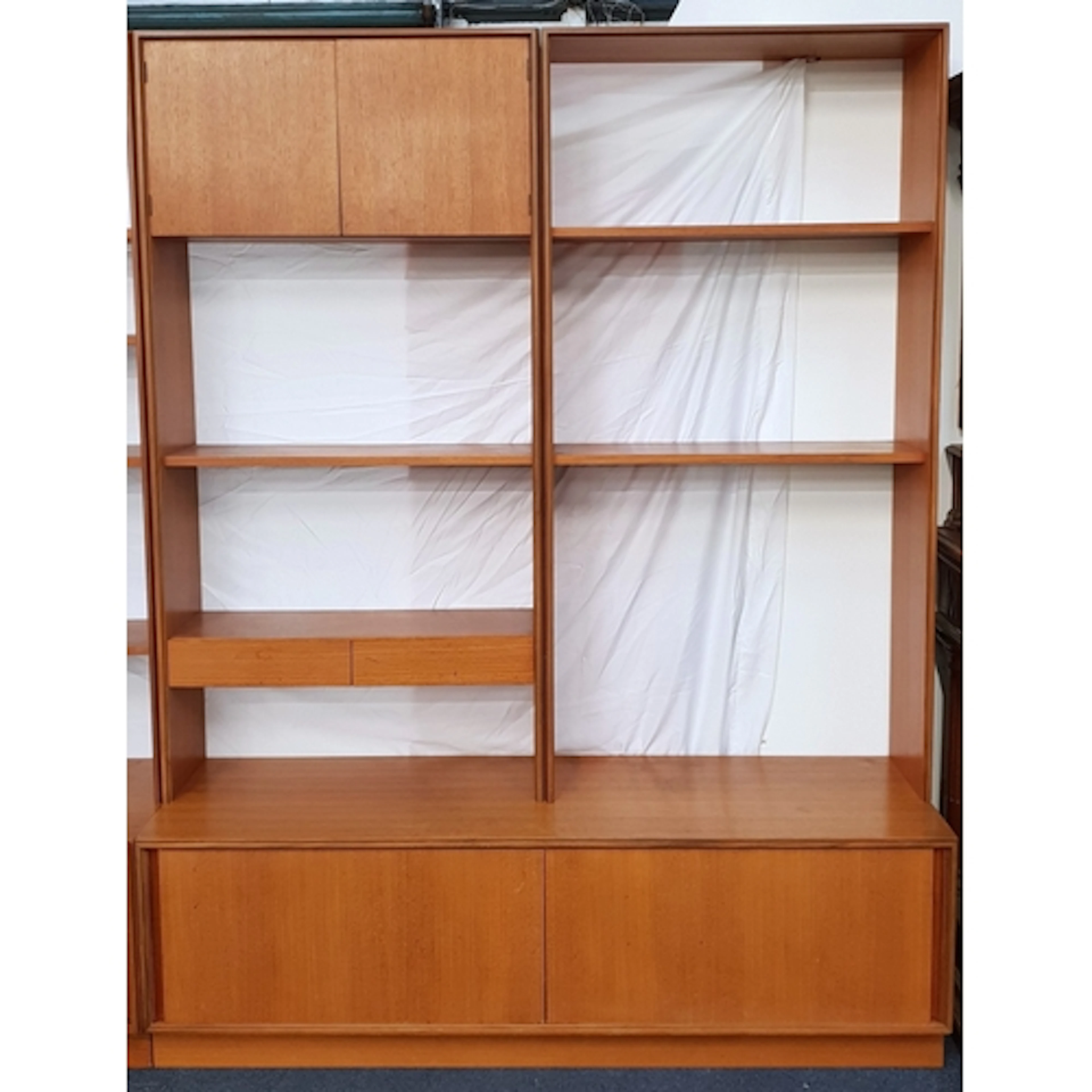 MID CENTURY G PLAN "FORM 5" TEAK MODULAR WALL UNIT one side...