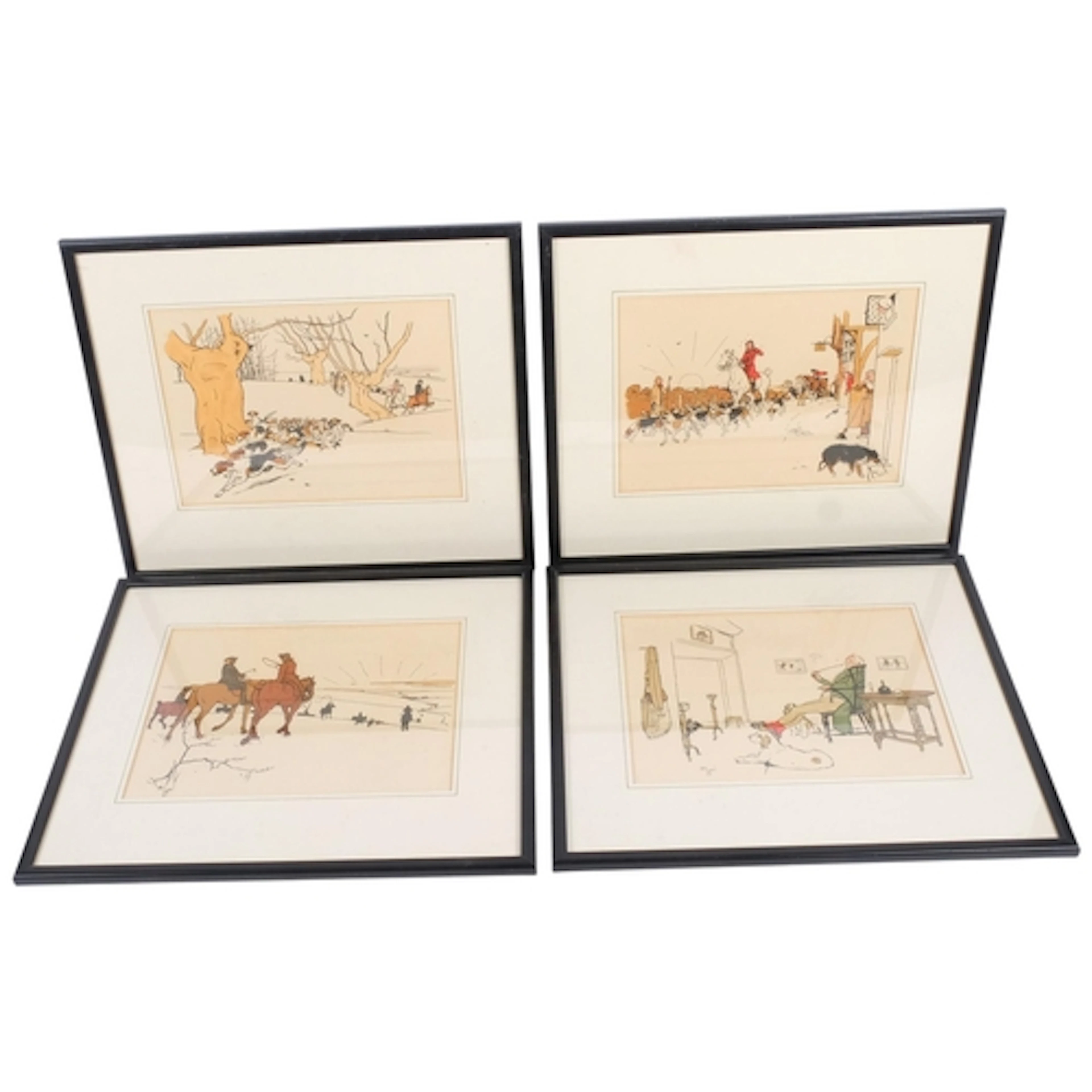 4 Cecil Aldin coloured re-prints, framed