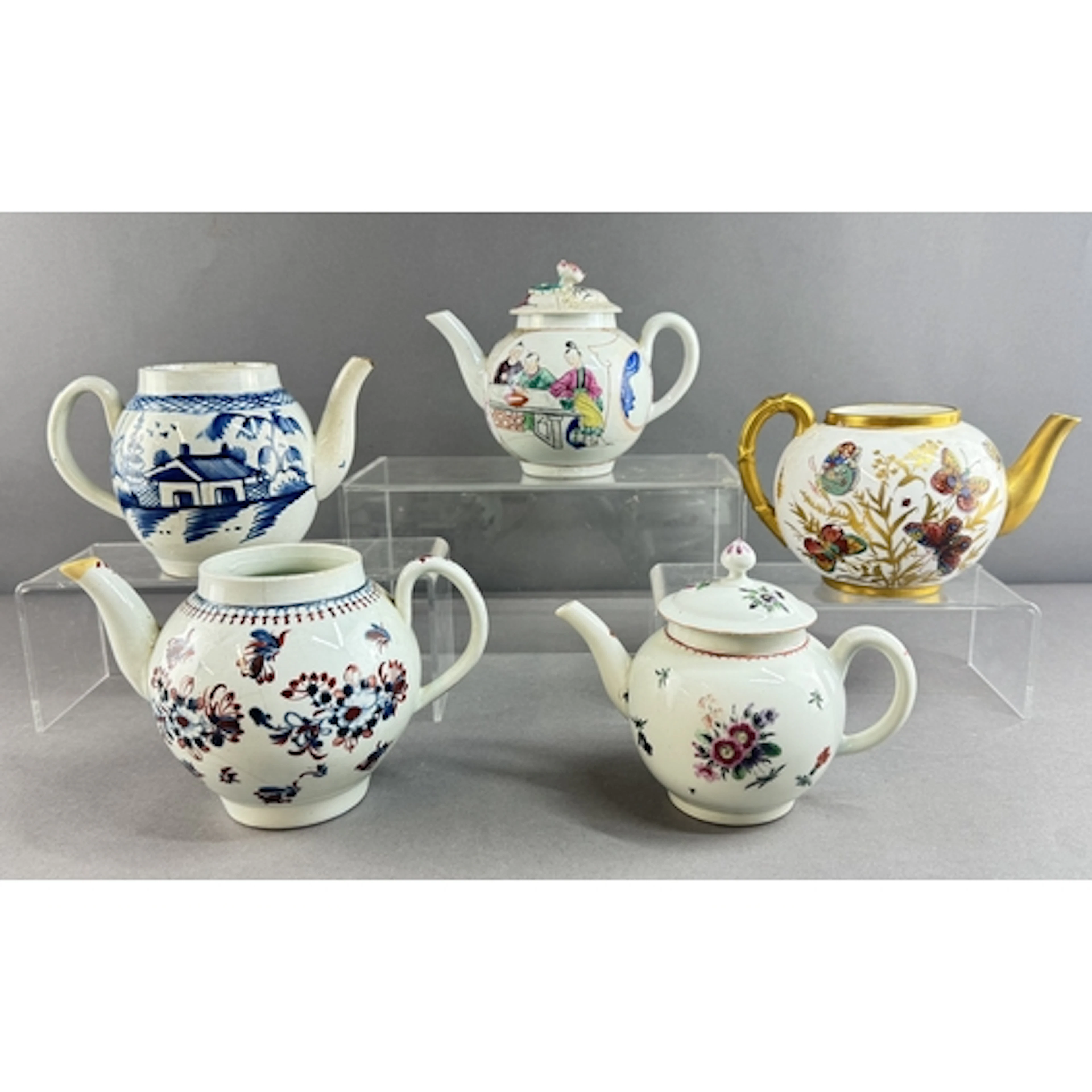 Two Worcester porcelain teapots and covers, c.1765-75, one p...