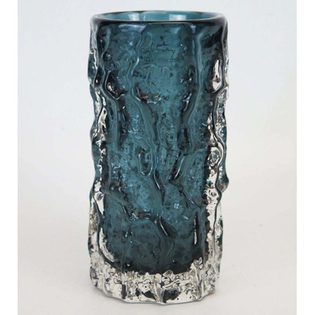 A Whitefriars bark vase in blue/grey, 15cm high.