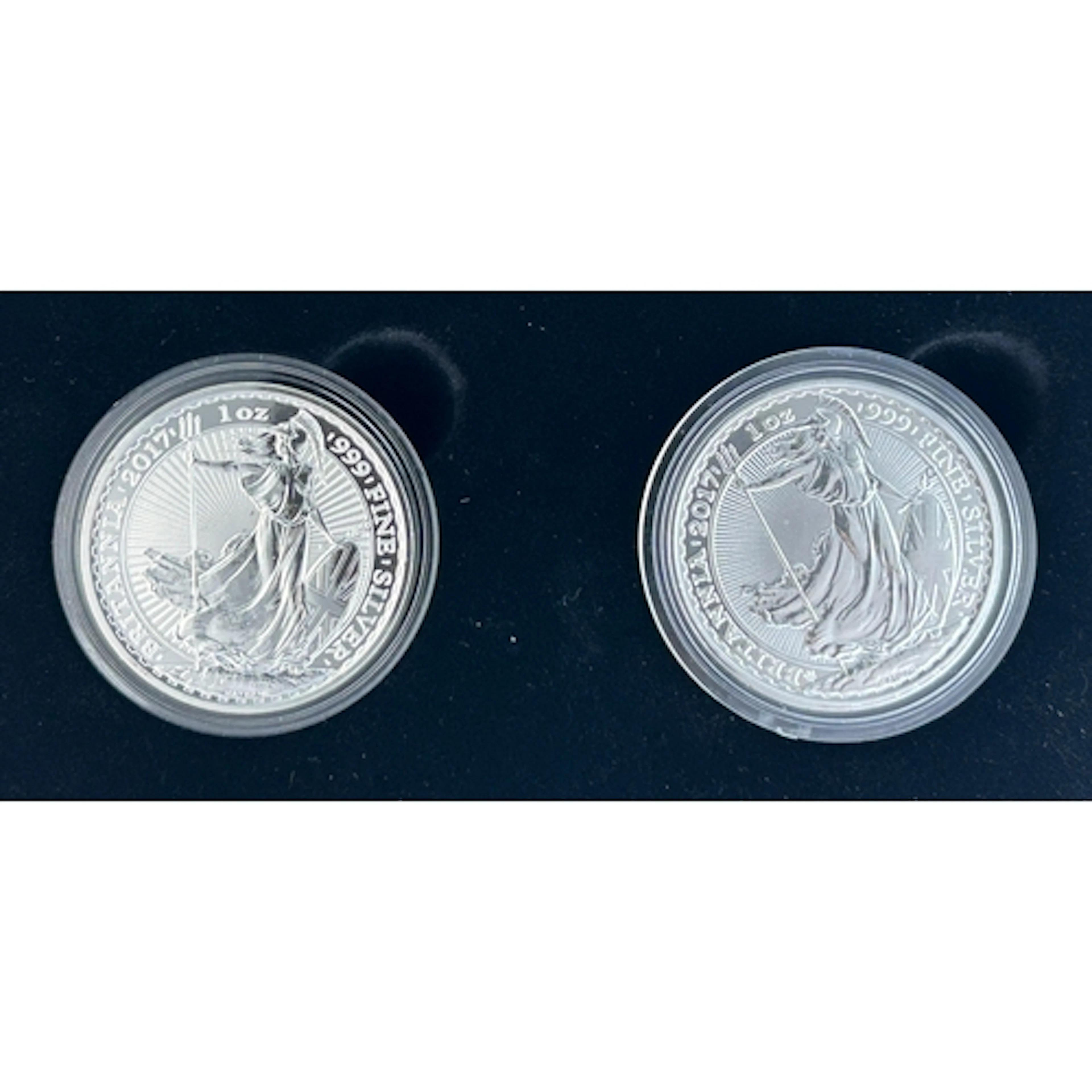 A pair of 2017 UK silver Britannia brilliant uncirculated co...