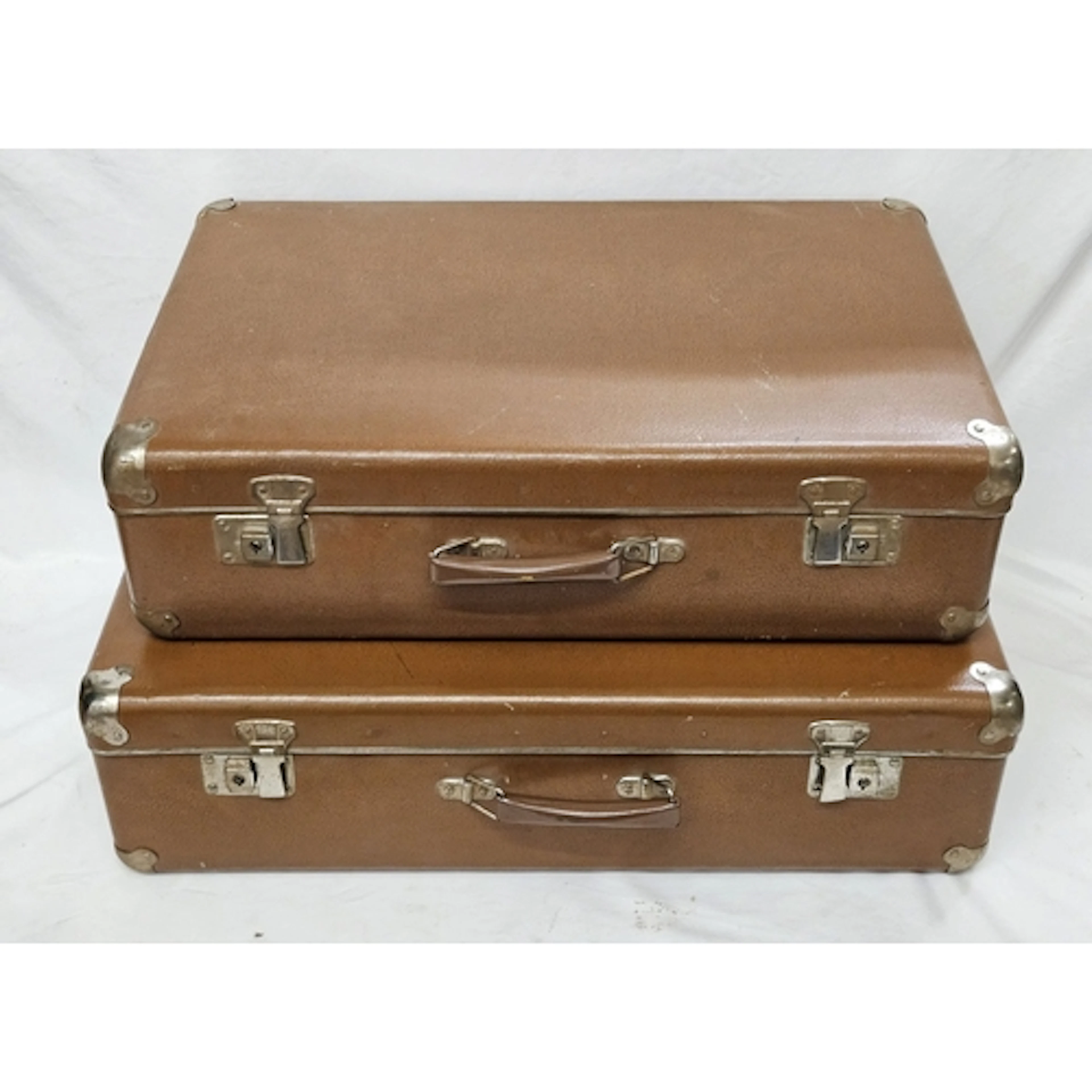 2 Vintage Brown Vinyl Suitcases, largest approx. 64cm W