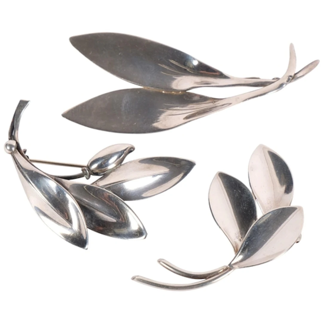 3 Danish sterling silver brooches, including a Hermann Siers...