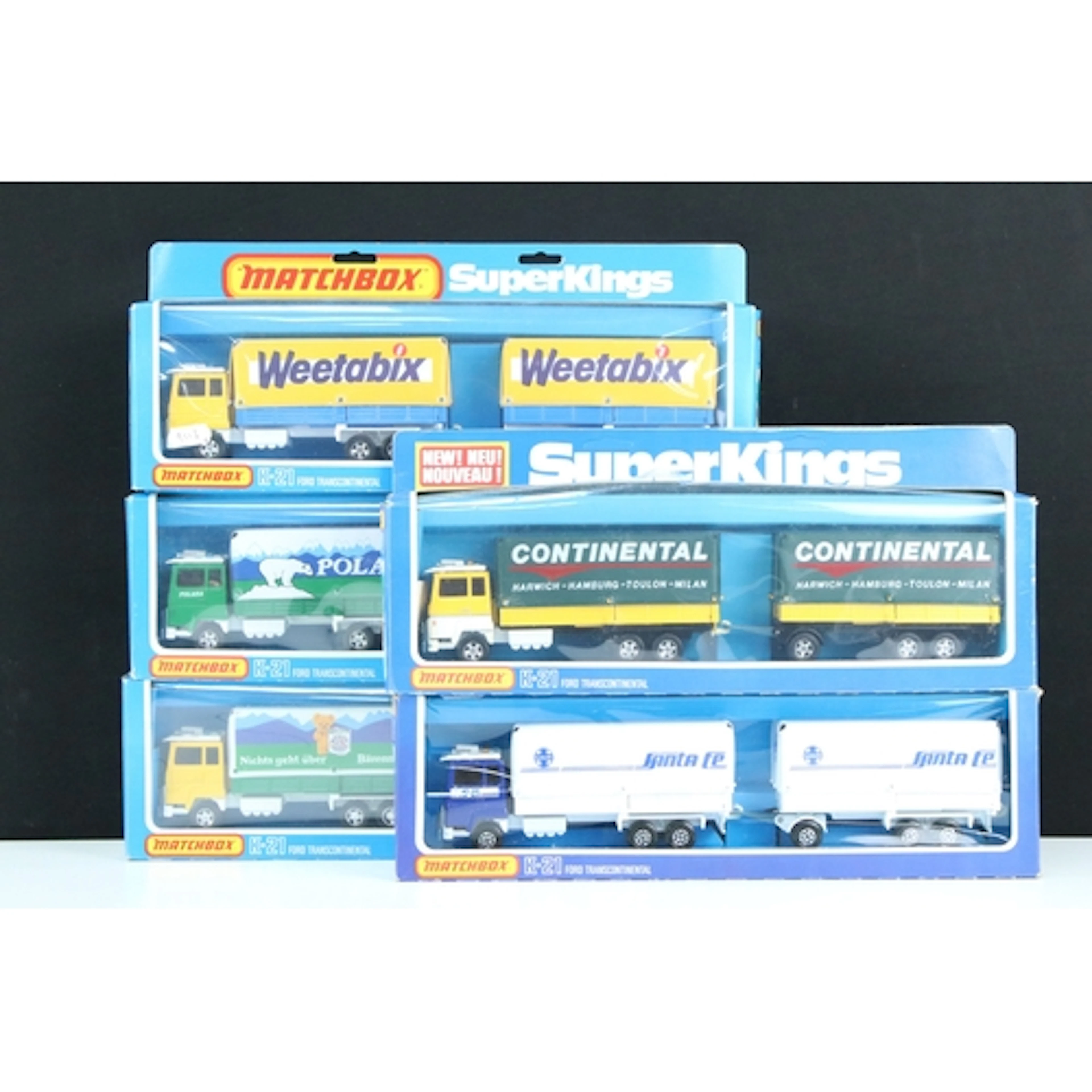 Five boxed Matchbox Super Kings K21 Ford Transcontinental di...