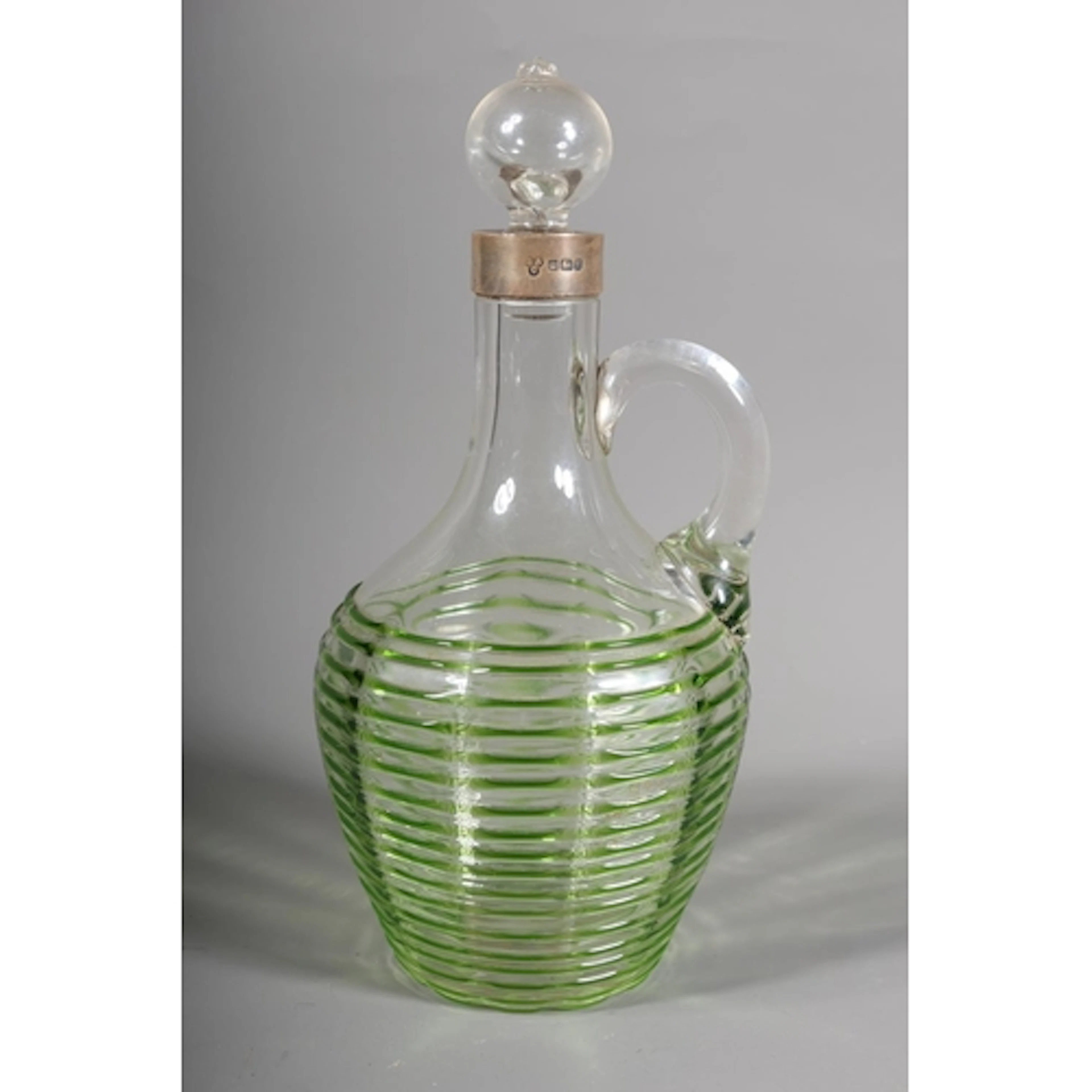 Vintage silver collared decanter with stopper, 22cm tall