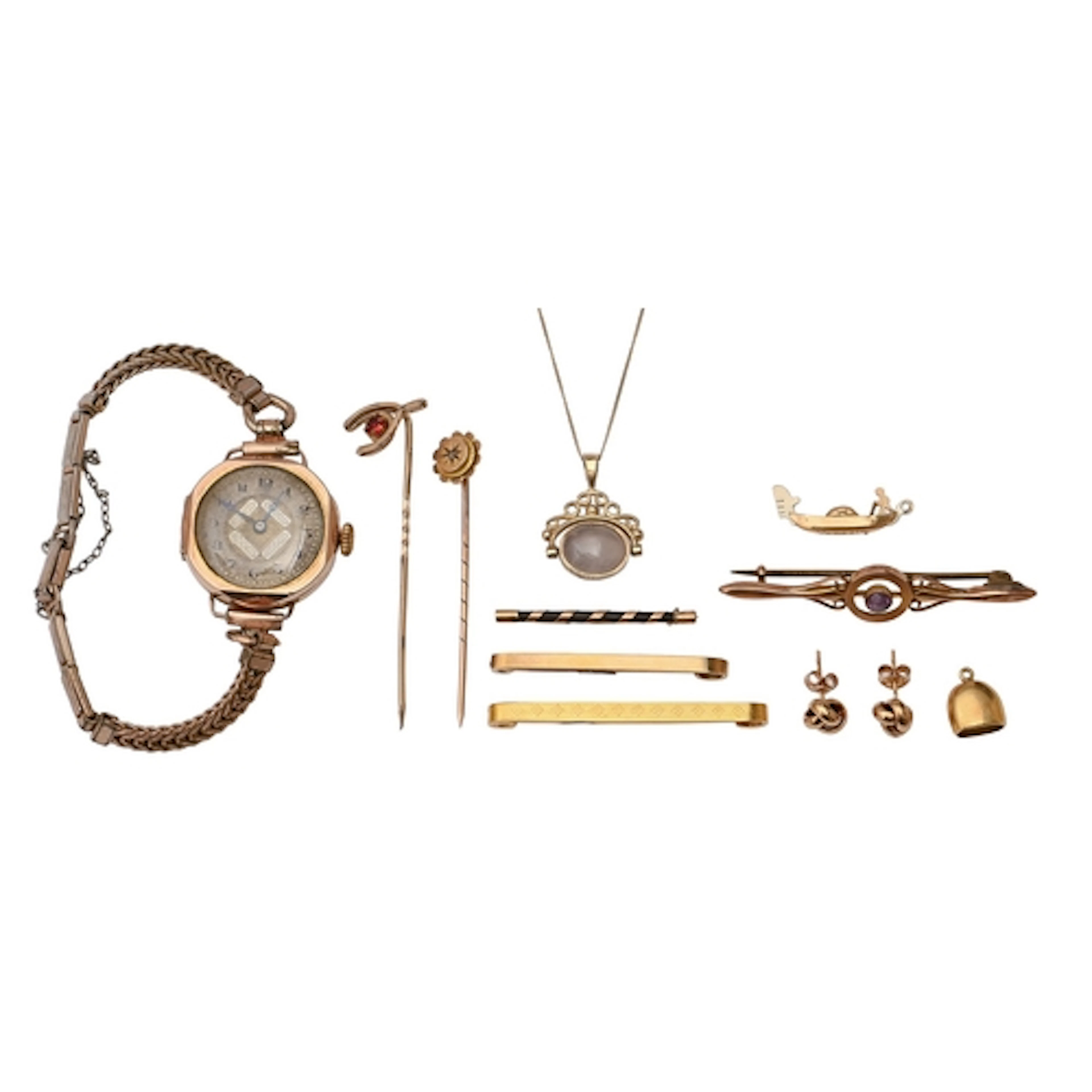 Miscellaneous gold articles, to include a 9ct gold lady's wr...