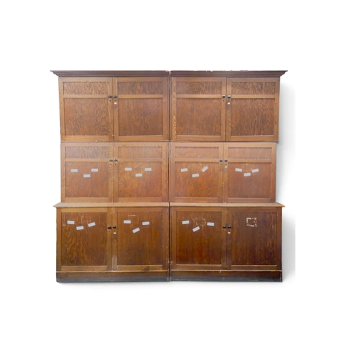 A impressively large early 20th century oak set of office lo...