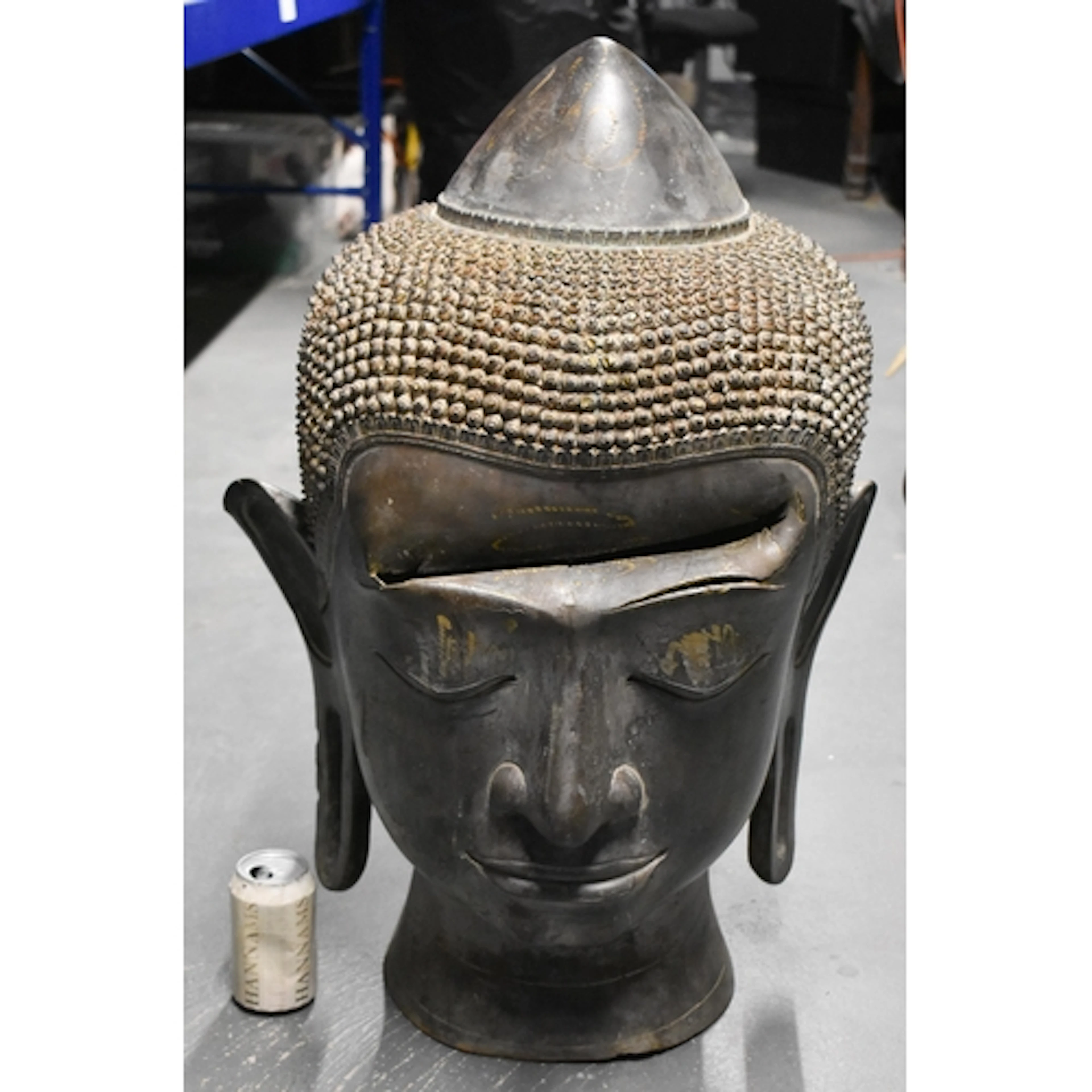 A MONUMENTAL ANTIQUE SOUTH EAST ASIAN THAI BRONZE BUDDHA HEA...