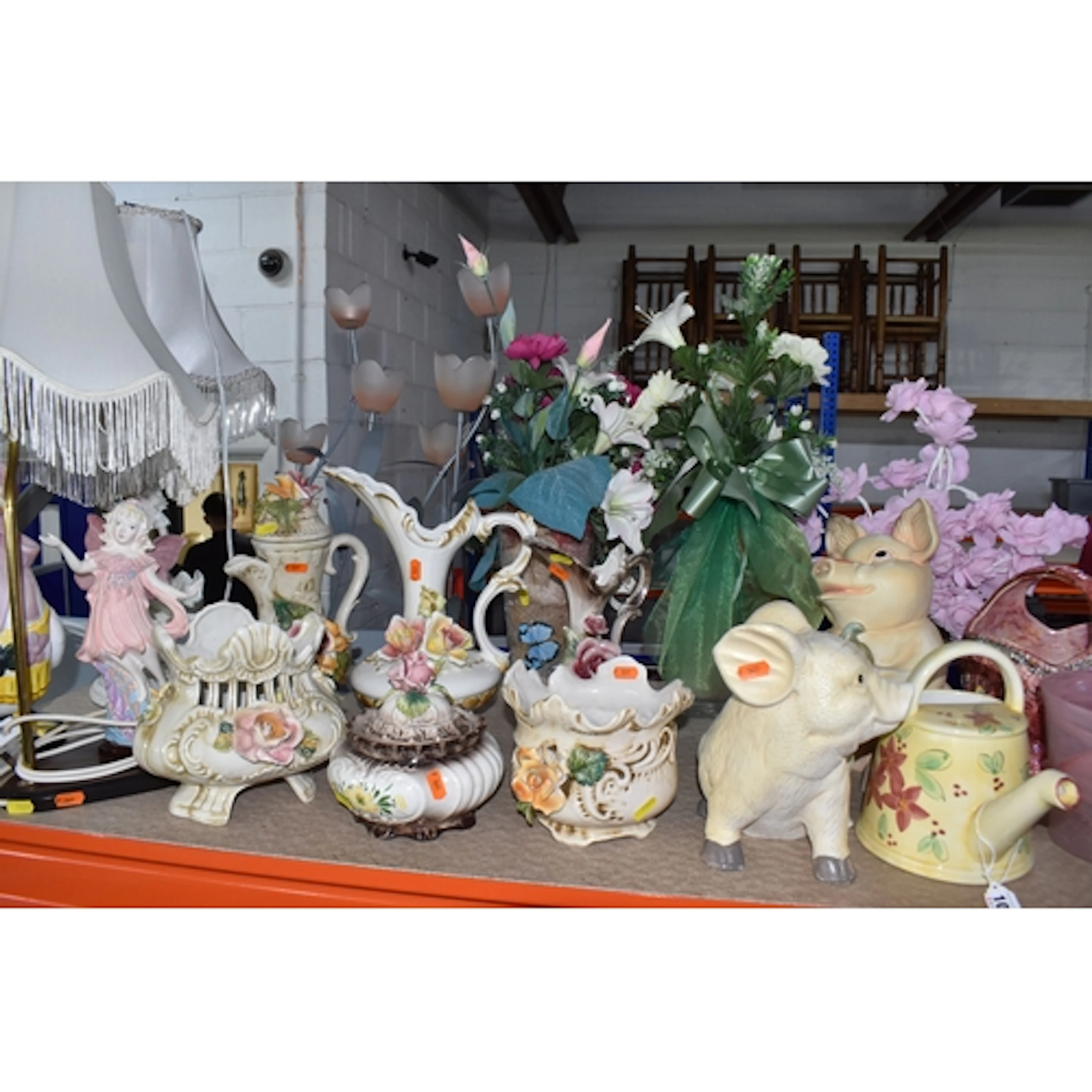 A COLLECTION OF LARGE DECORATIVE ORNAMENTS to include two ta...