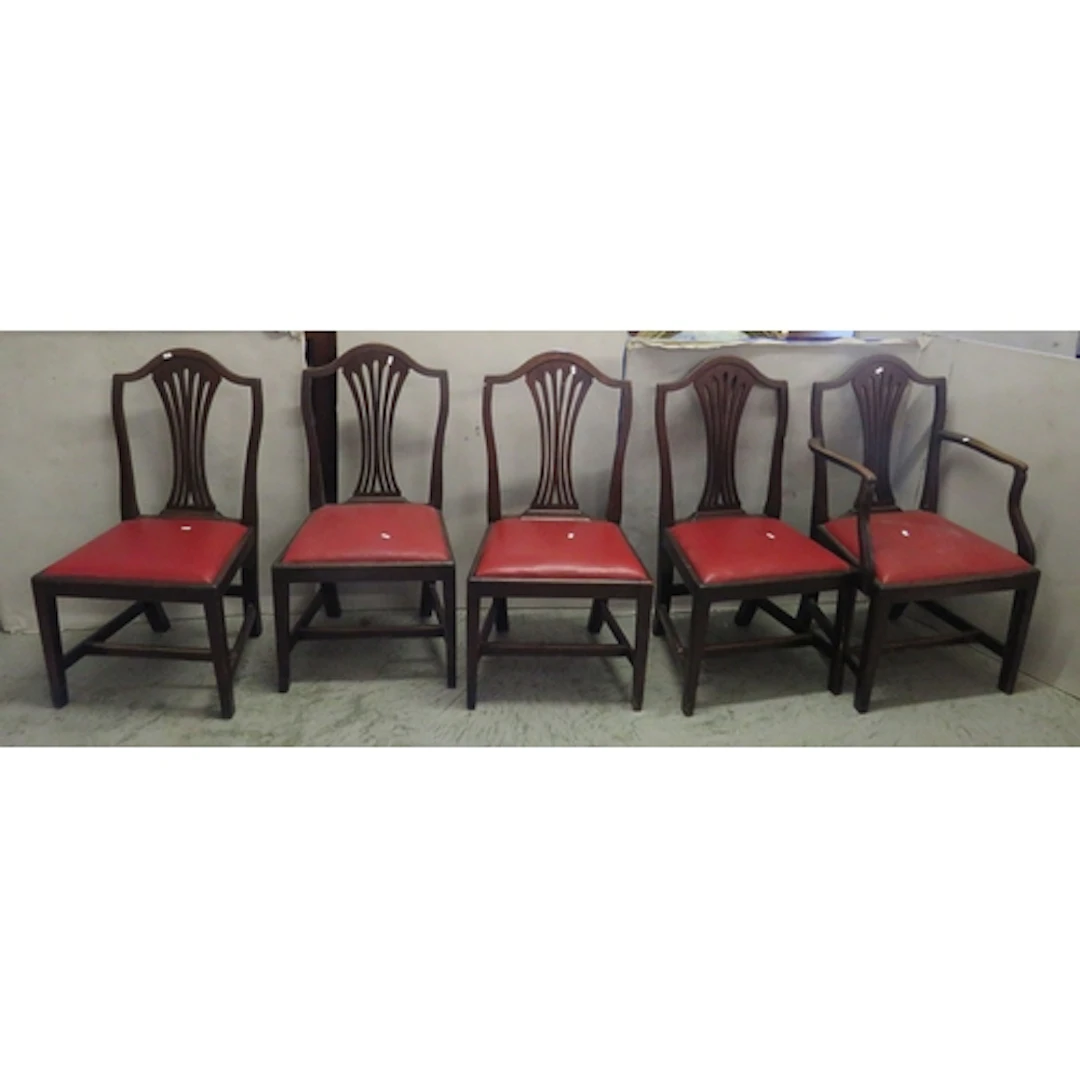 Set of 5 Mahogany Dining Chairs with red drop in upholstered...