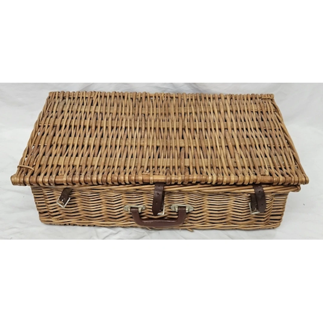 Vintage Wicker Picnic Hamper with leather straps & carrying ...