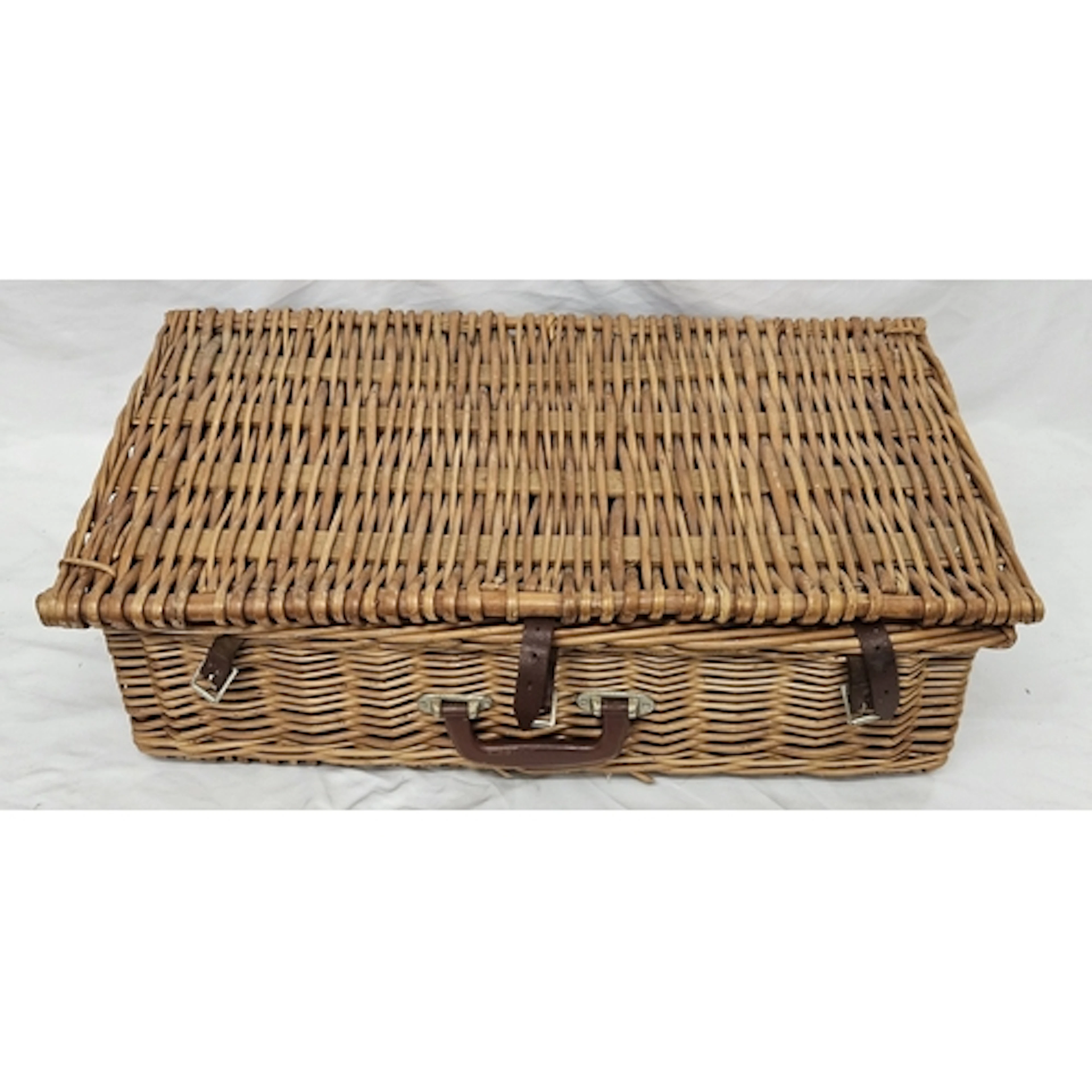 Vintage Wicker Picnic Hamper with leather straps & carrying ...