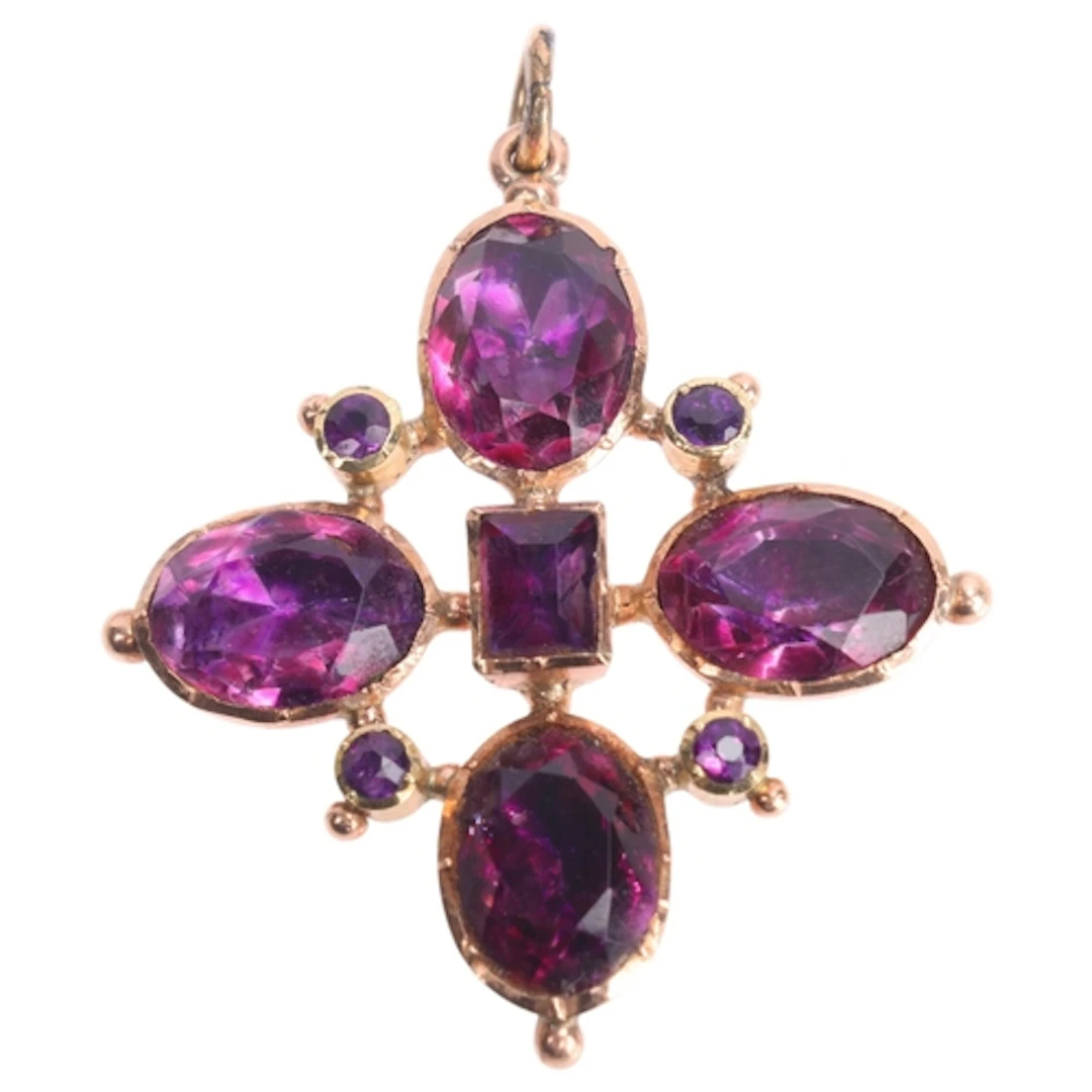 An Antique Georgian gold amethyst cruciform pendant, circa 1...
