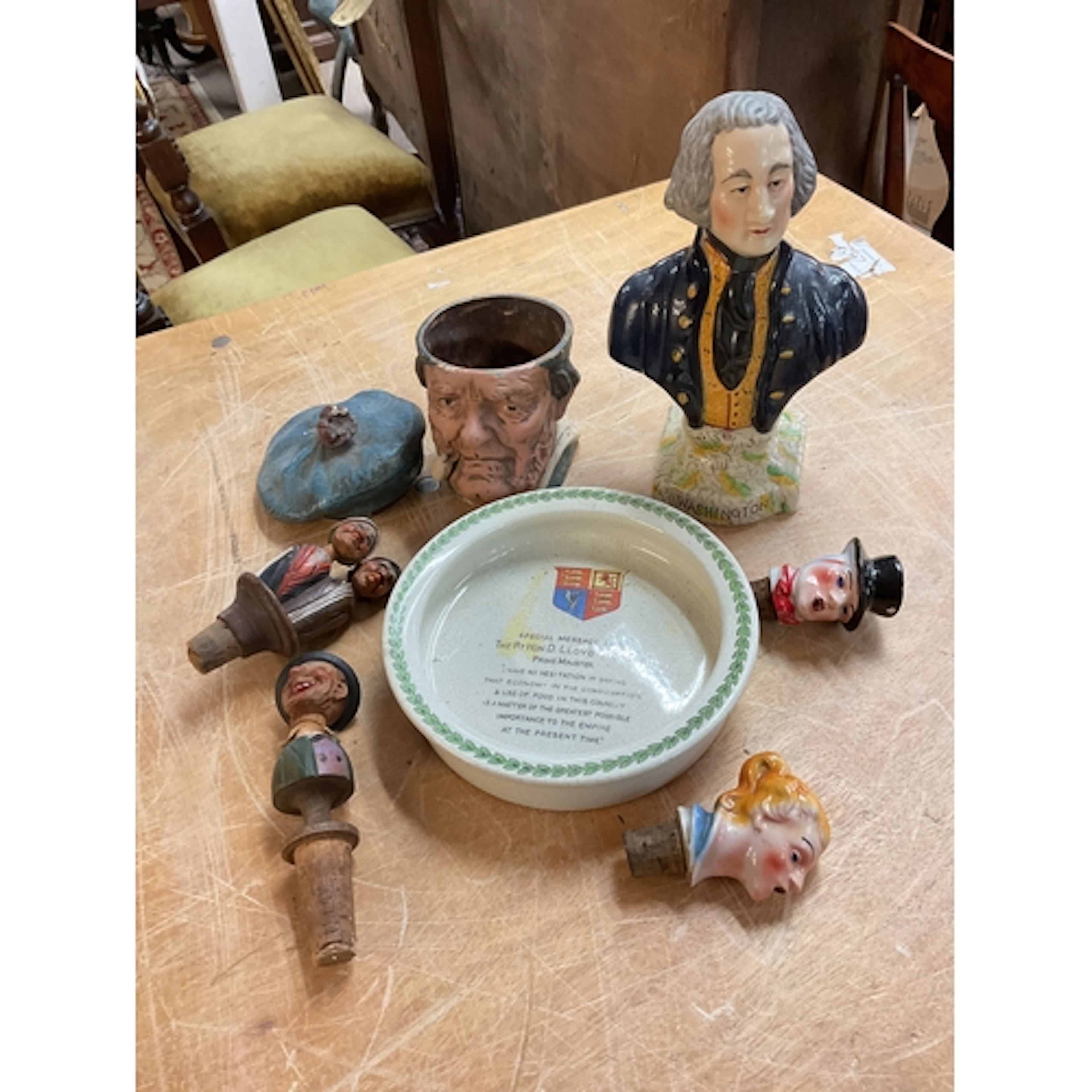 Ceramic bust of Washington, Scots tobacco jar, Lloyd George ...