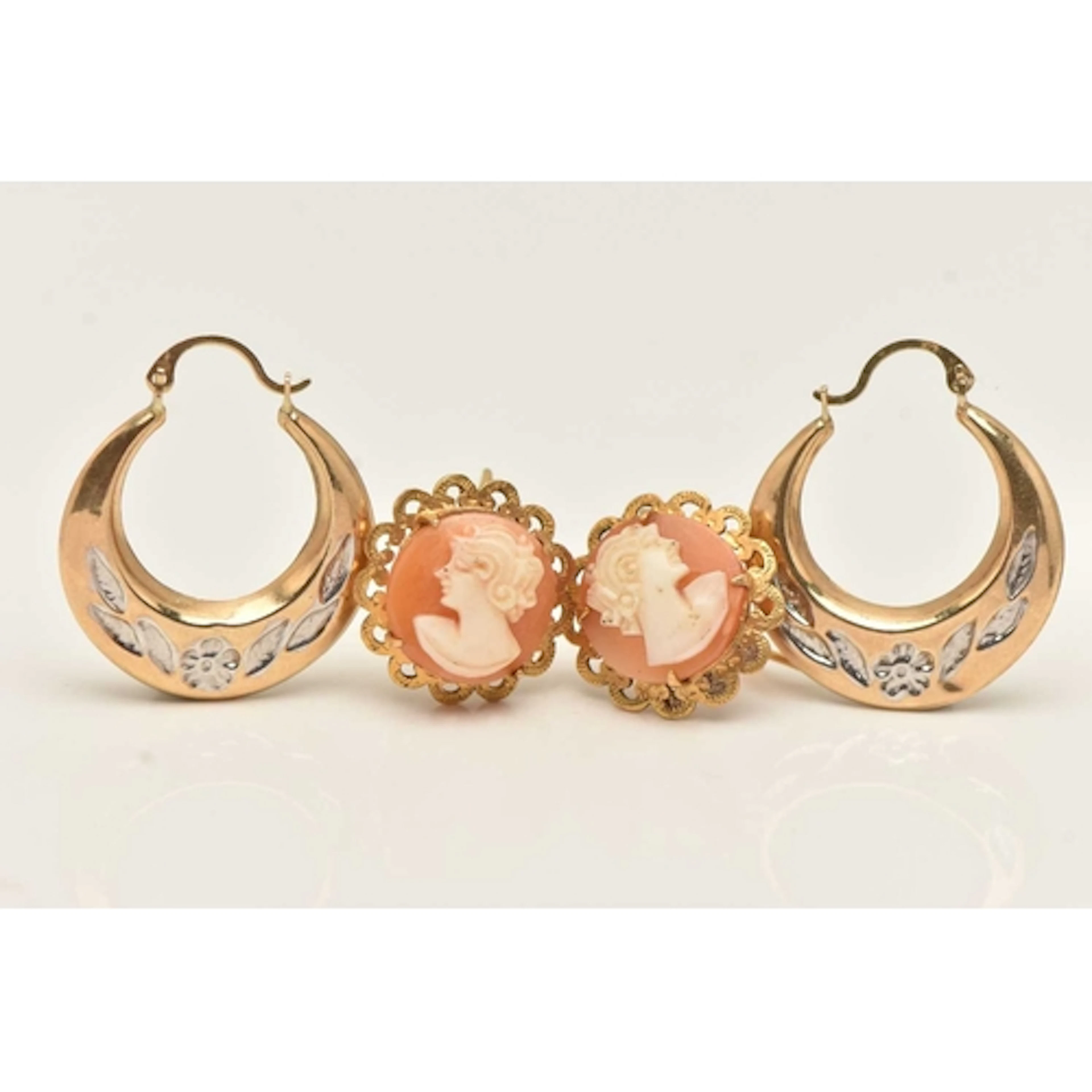 TWO PAIRS OF EARRINGS, to include a pair of yellow and white...