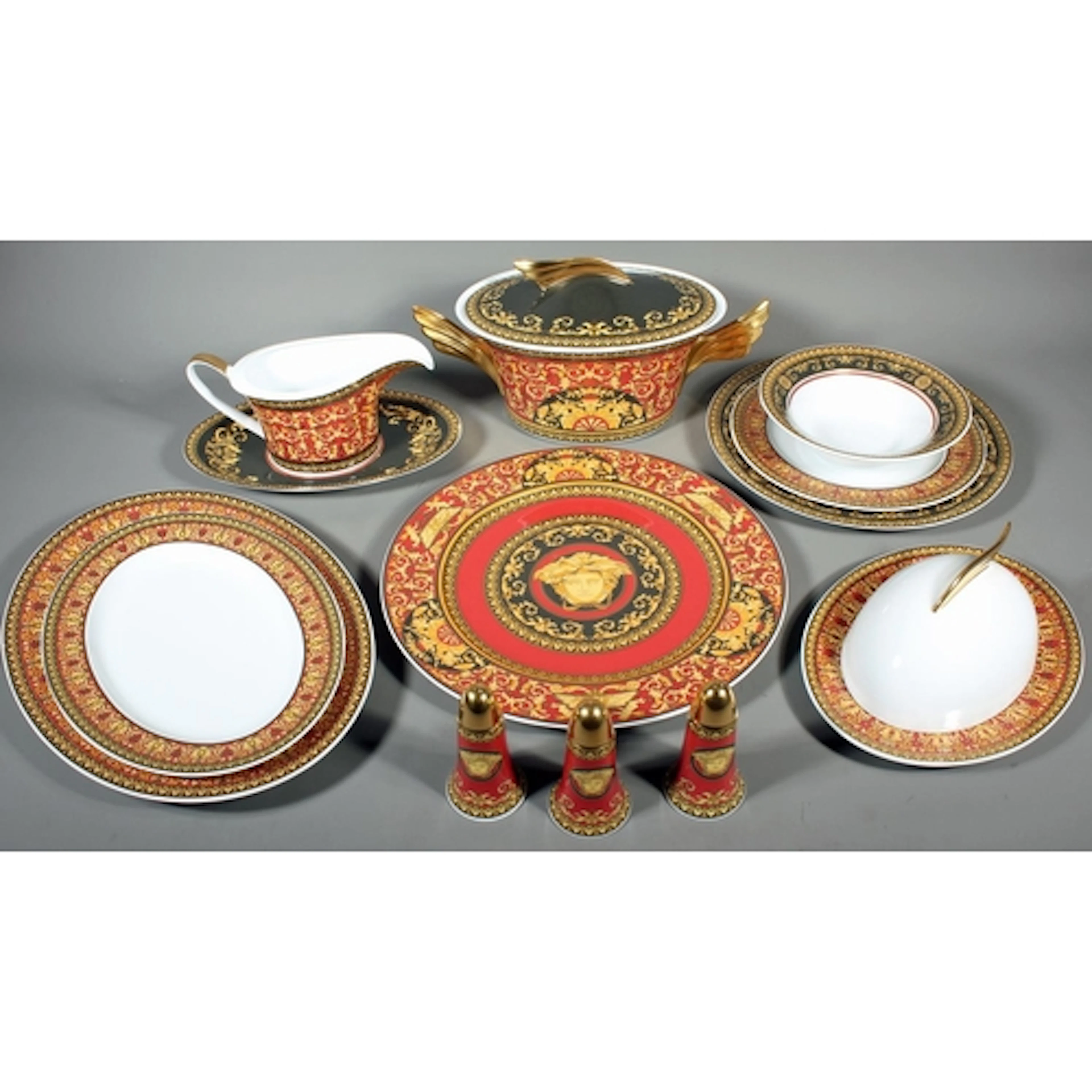 Rosenthal Versace Medusa red, black and gold decoration dinn...