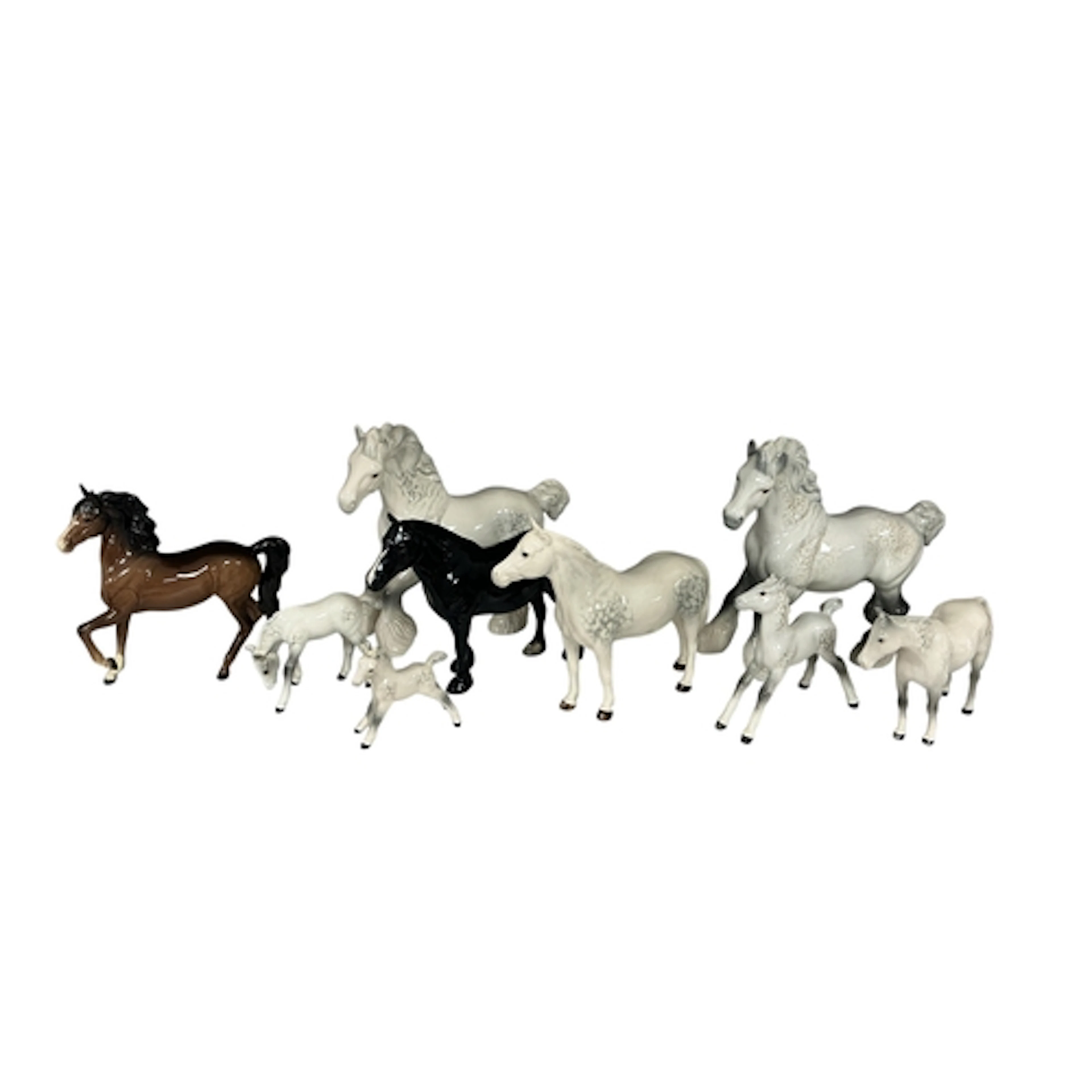 Nine Beswick pottery horses, mainly dapple grey, largest 21c...