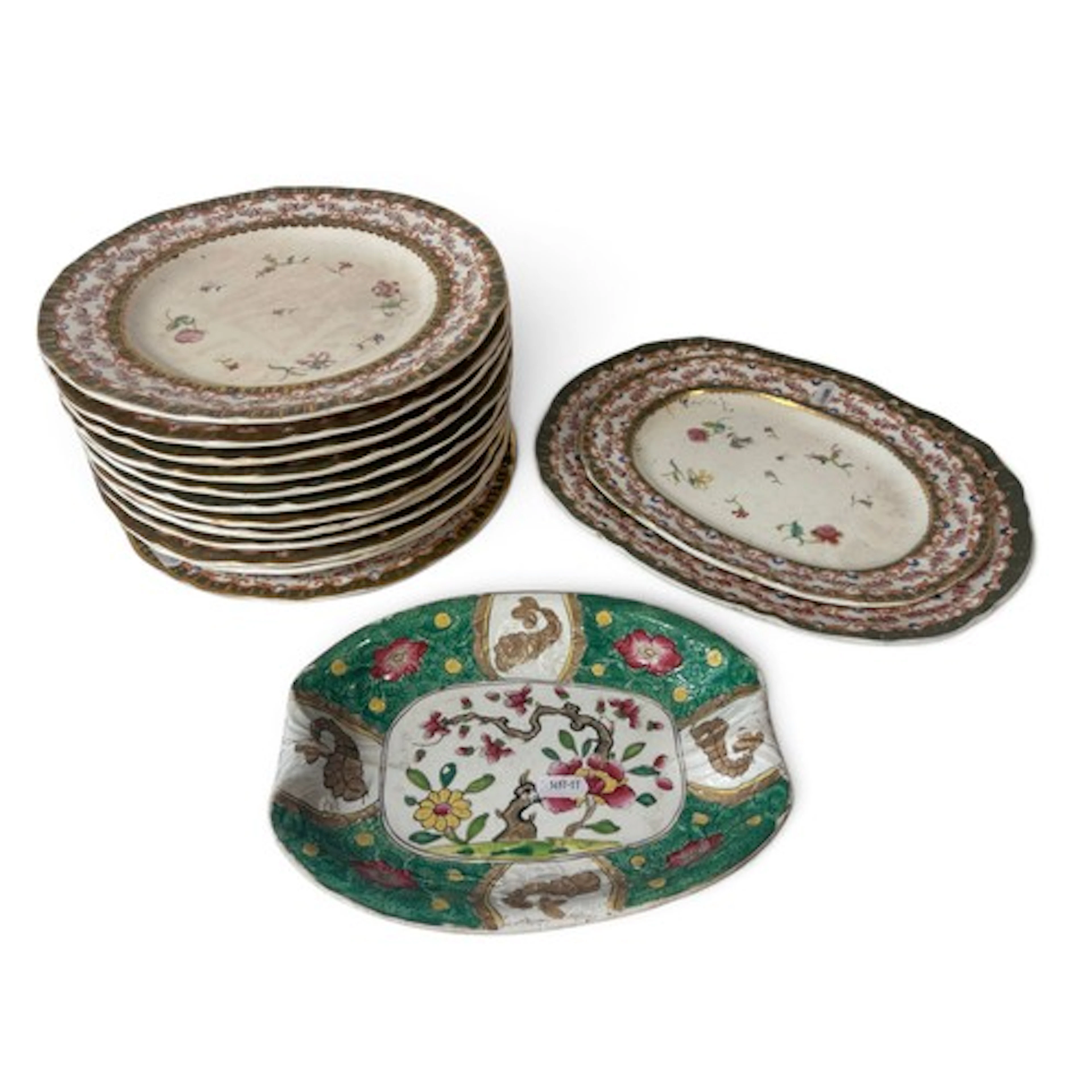 A collection of Victorian tableware with floral detail, toge...