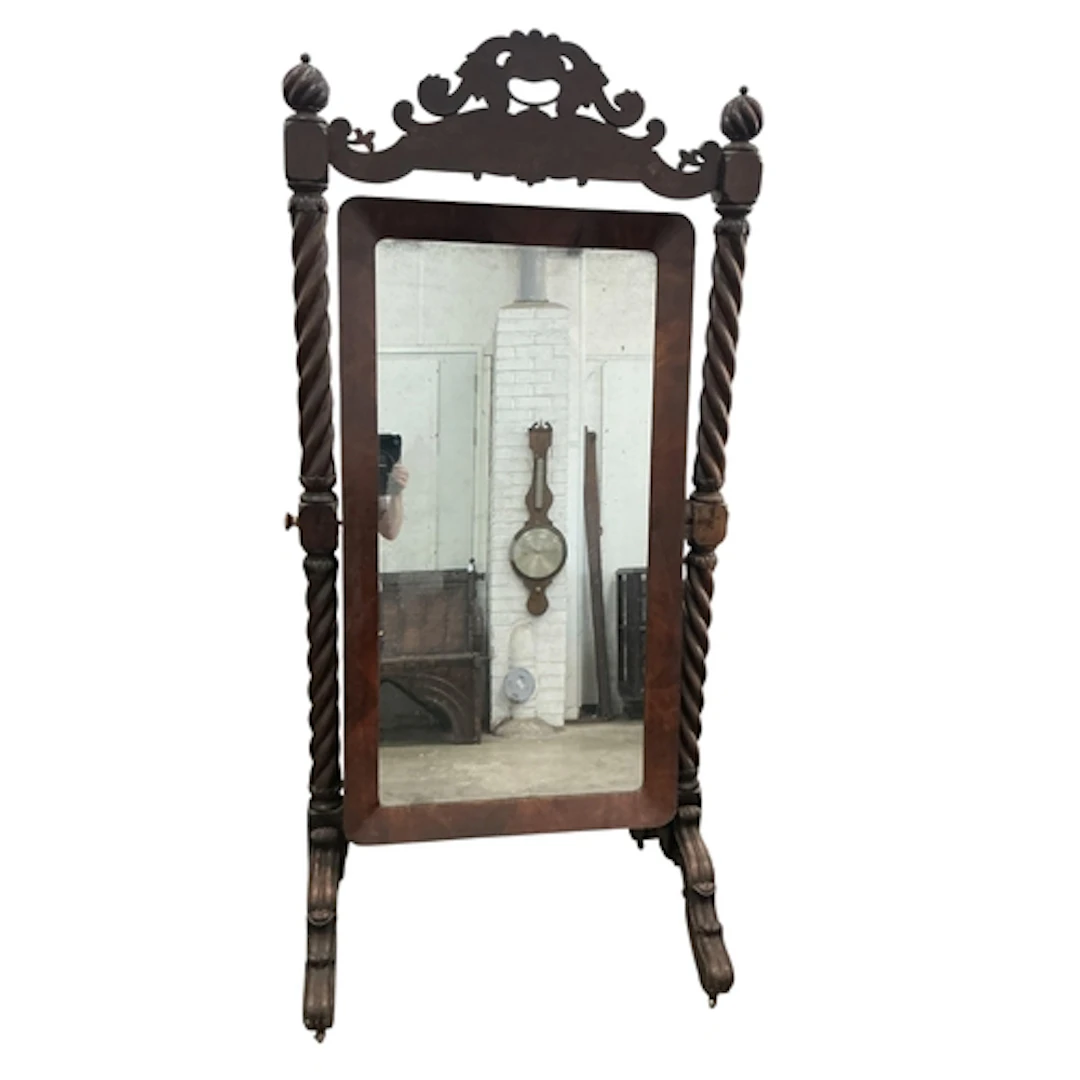 A Victorian mahogany cheval dressing mirror with barley twis...