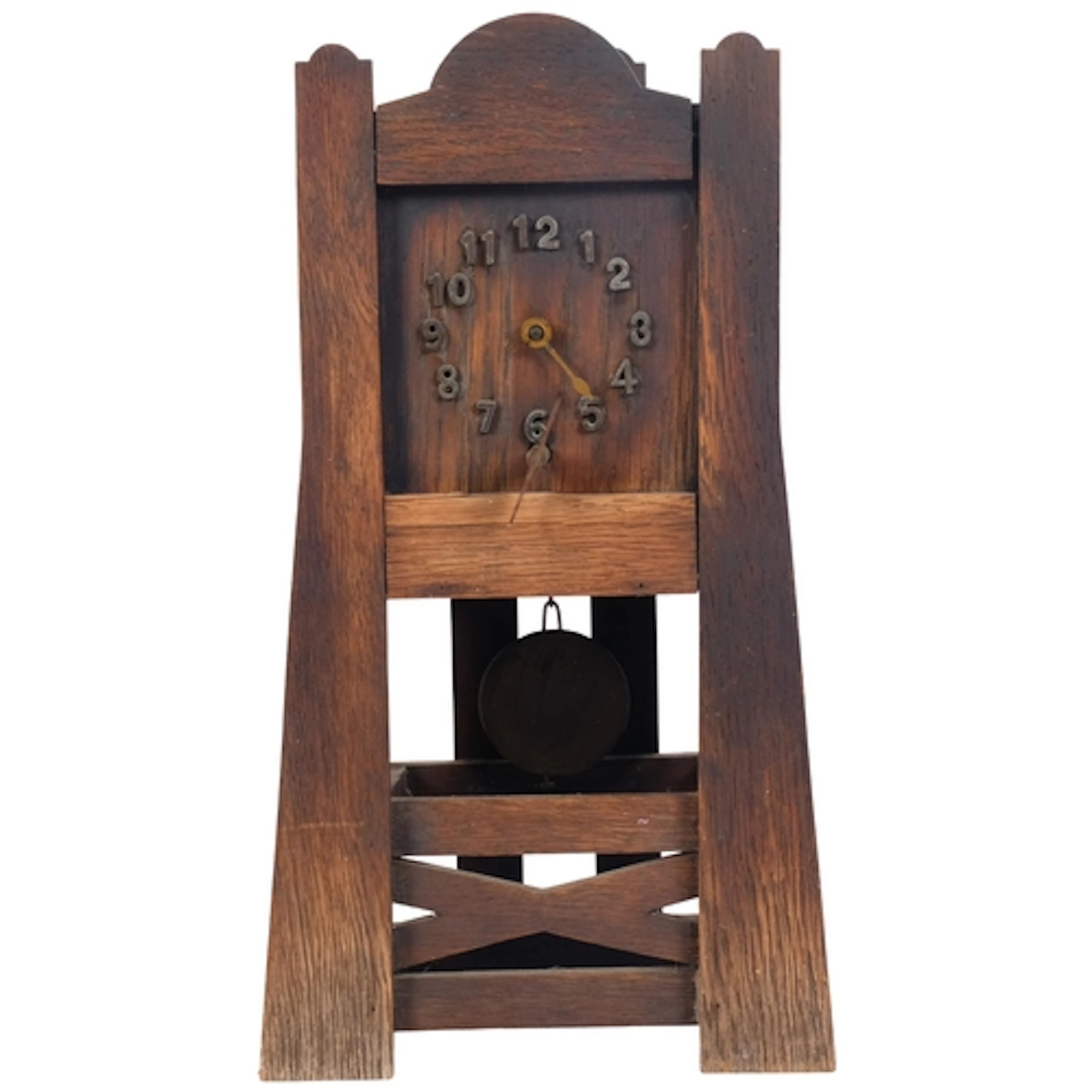 An Arts and Crafts/Mission American stained oak mantel clock...