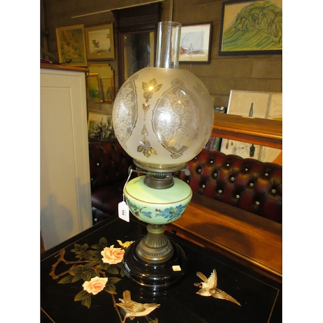 Victorian Oil Lamp with Shade and Funnel