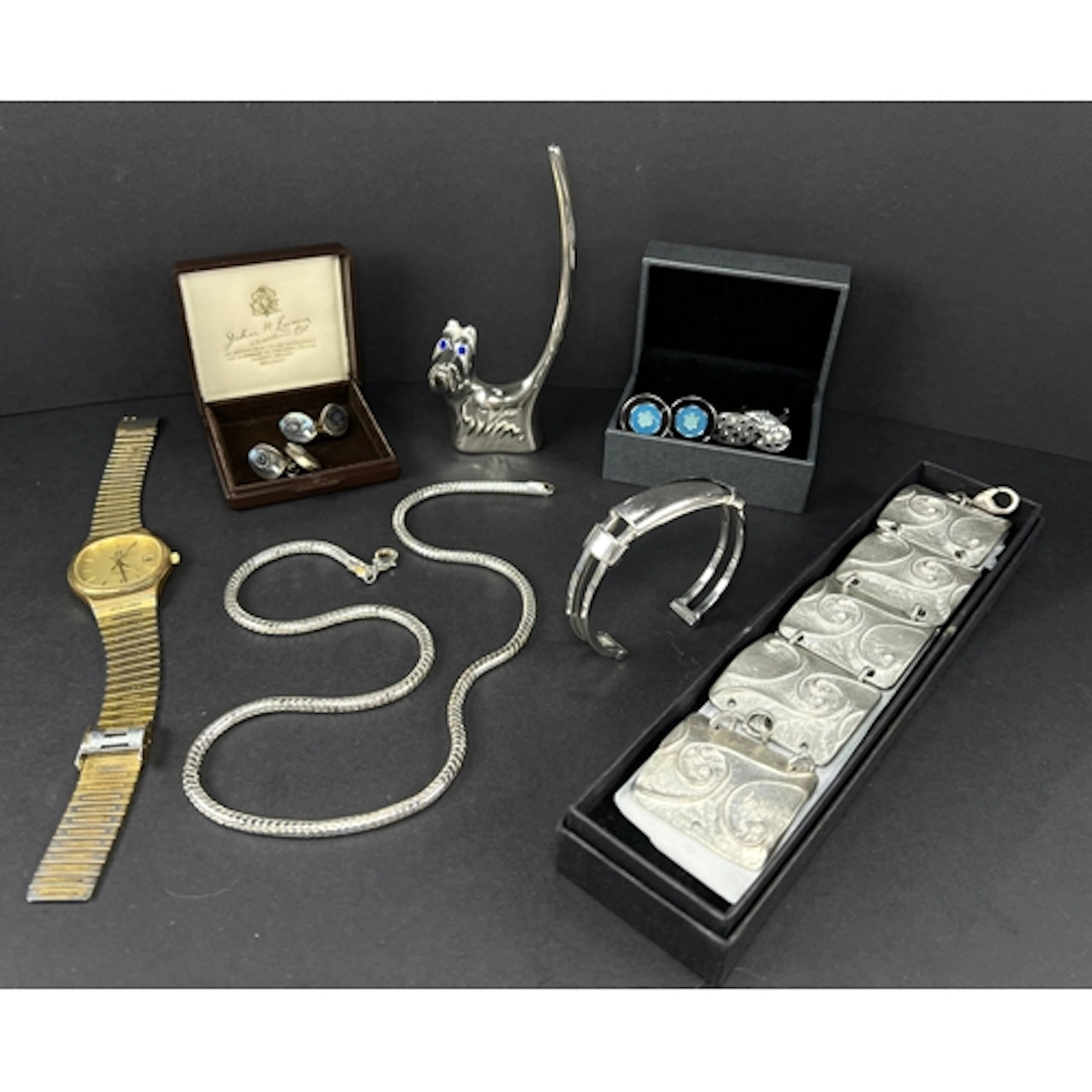 A modernist pewter bracelet by Deborah Darling and Colin Gre...