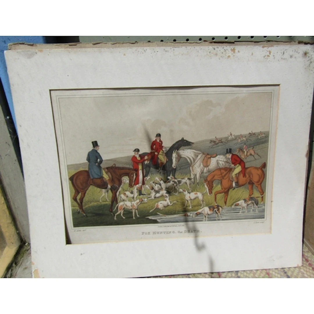Old Hunting Scene Colour Engraving Approximately 14 Inches H...