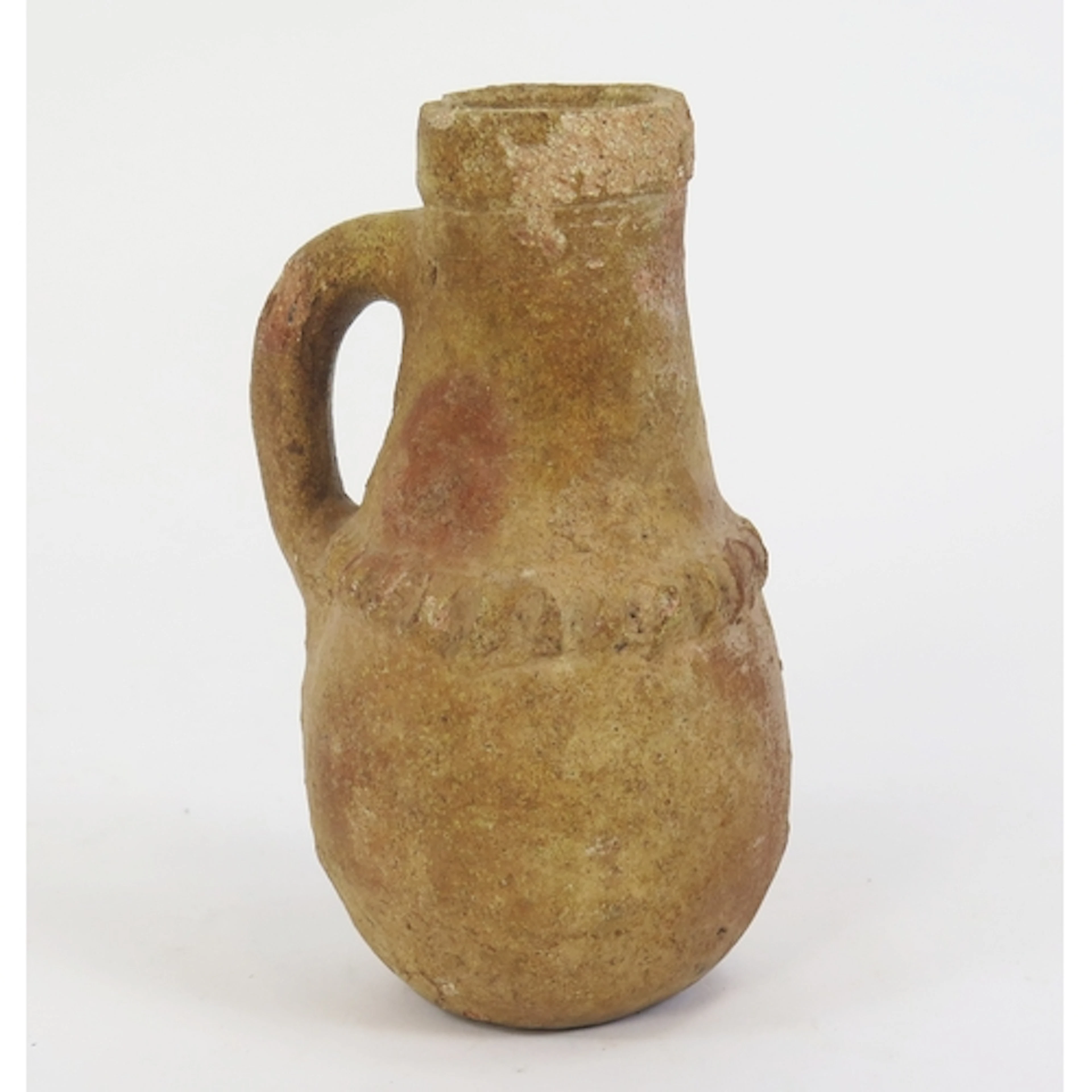 A Tudor period pottery drinking vessel/flask with crimped gi...