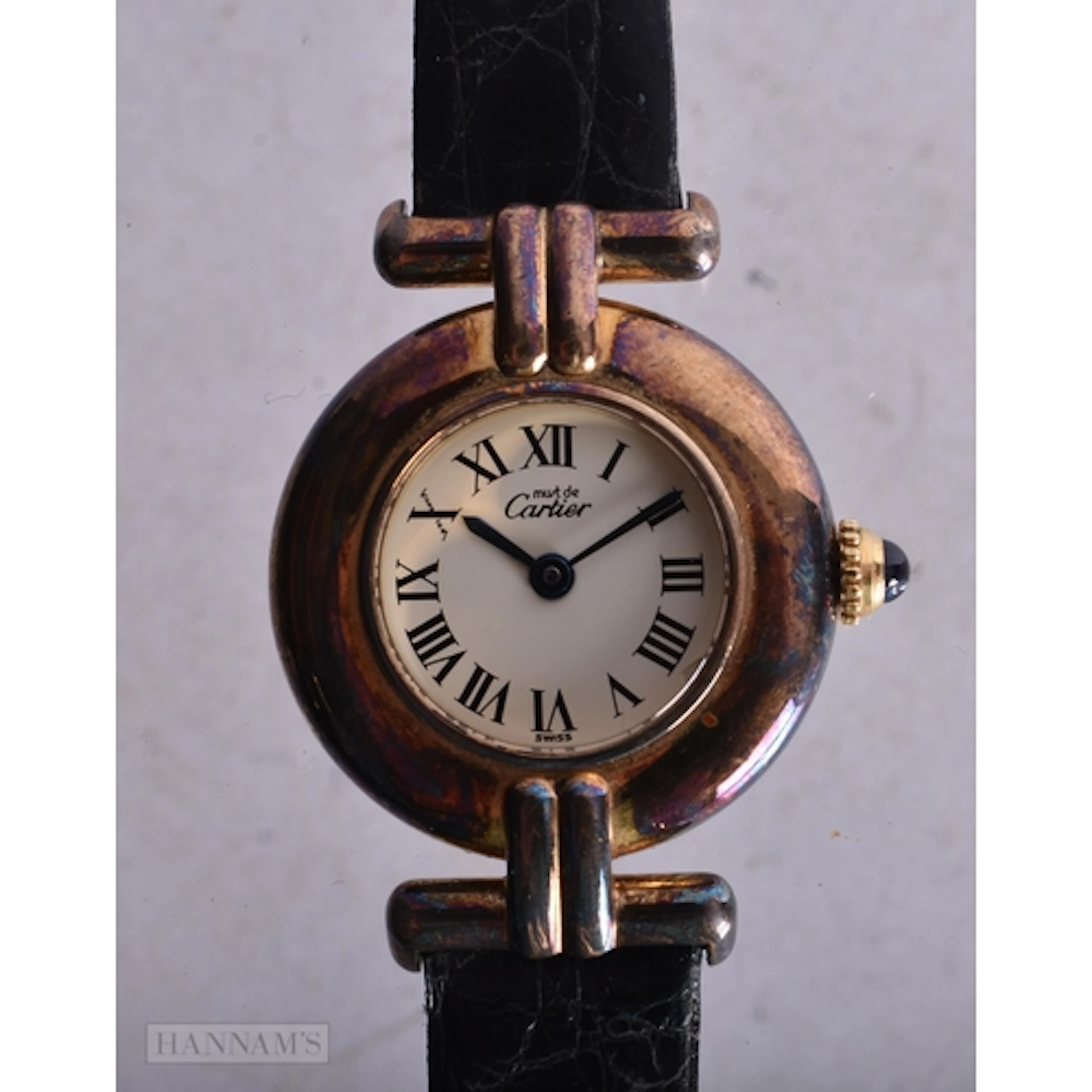 A SILVER GILT CARTIER VERMEIL WRIST WATCH. Not running. 2.25...