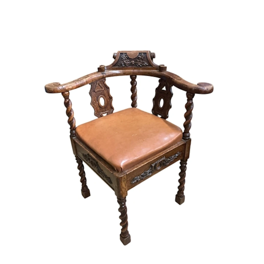 A Victorian carved oak corner chair, width 81cm, depth 65cm,...