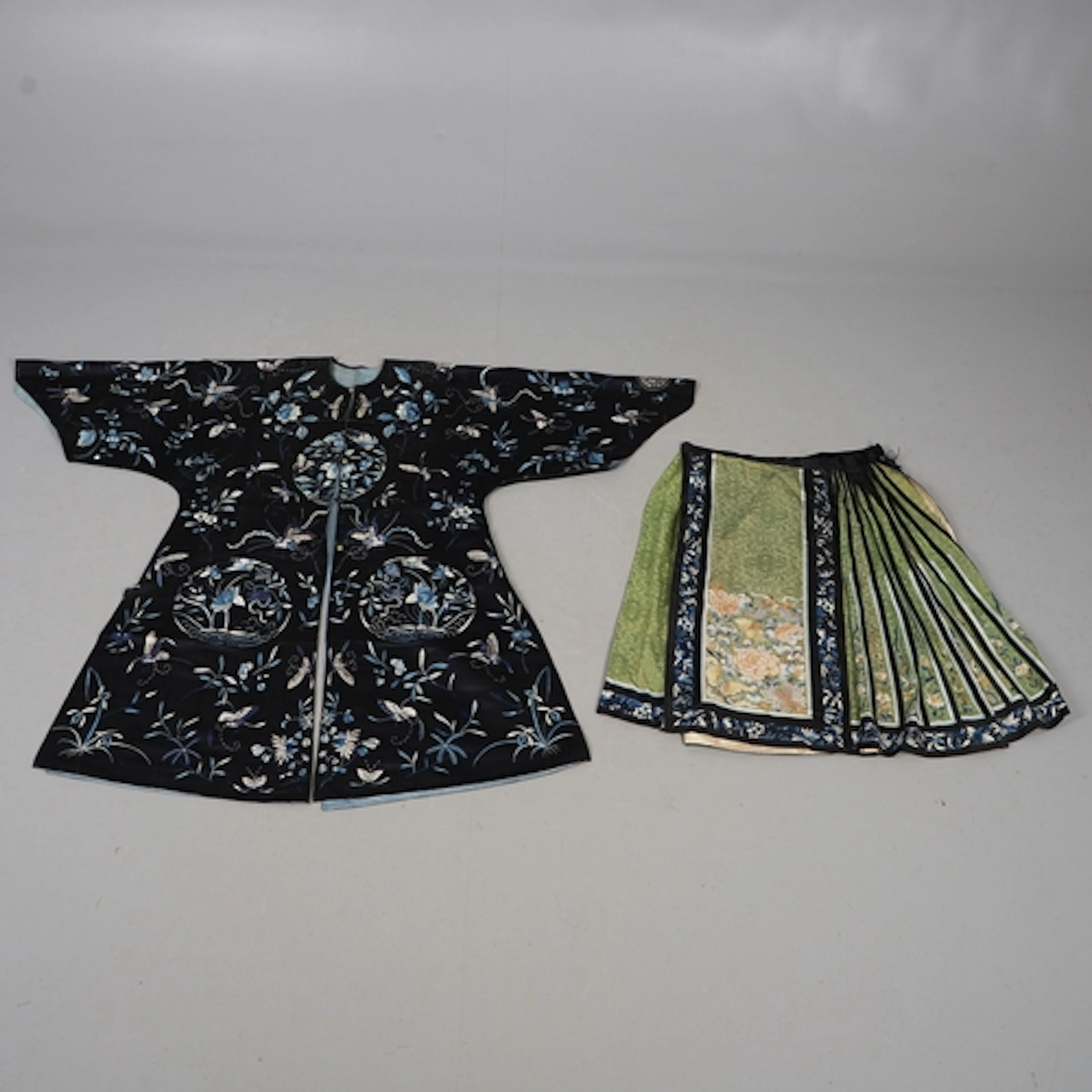 CHINESE SILK EMBROIDERED COAT & SKIRT. Including a late 19th...