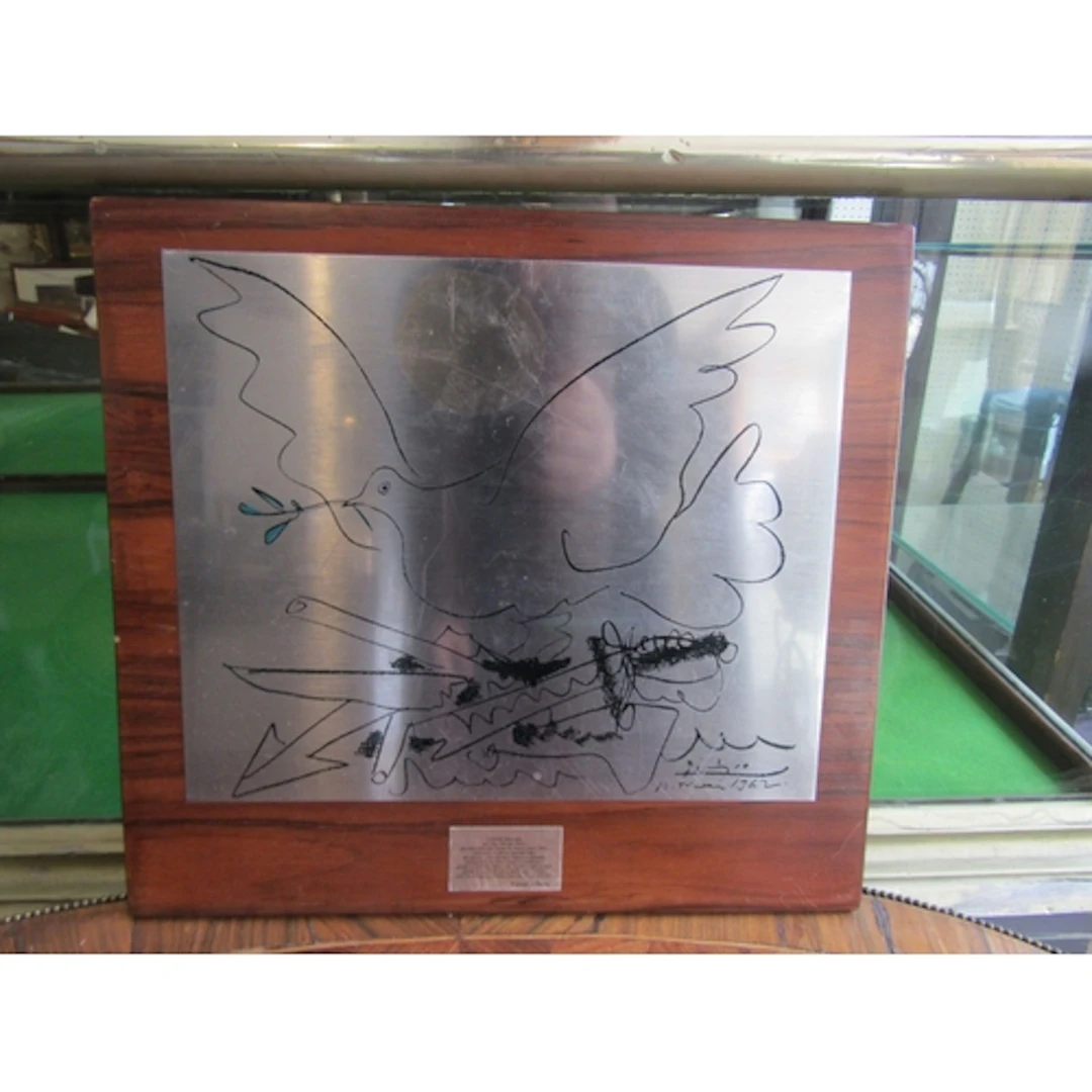 Pablo Picasso Dove of Peace Engraved on Chrome Metal Mounted...