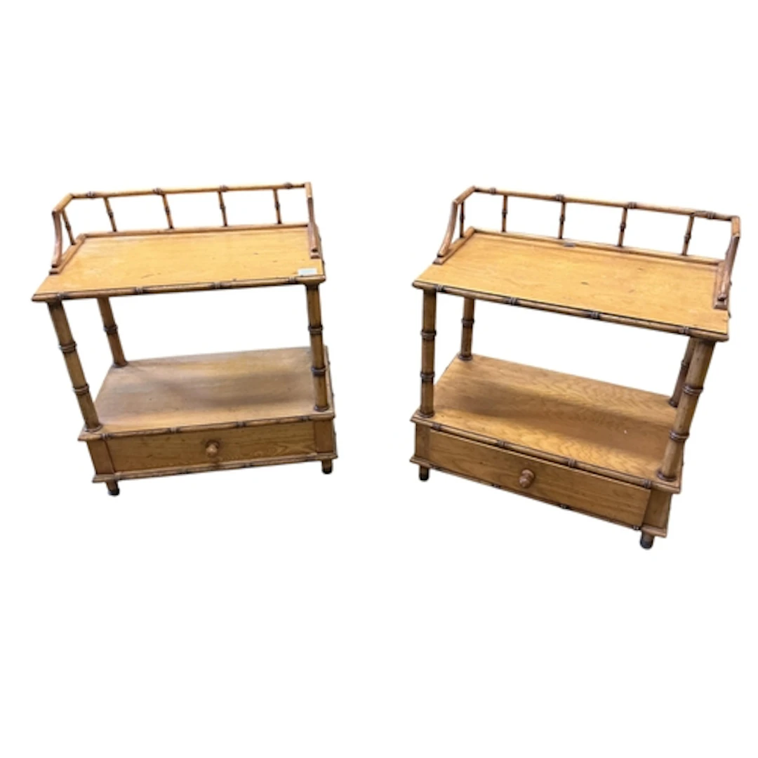 A pair of faux bamboo and light oak bedside tables, width 63...