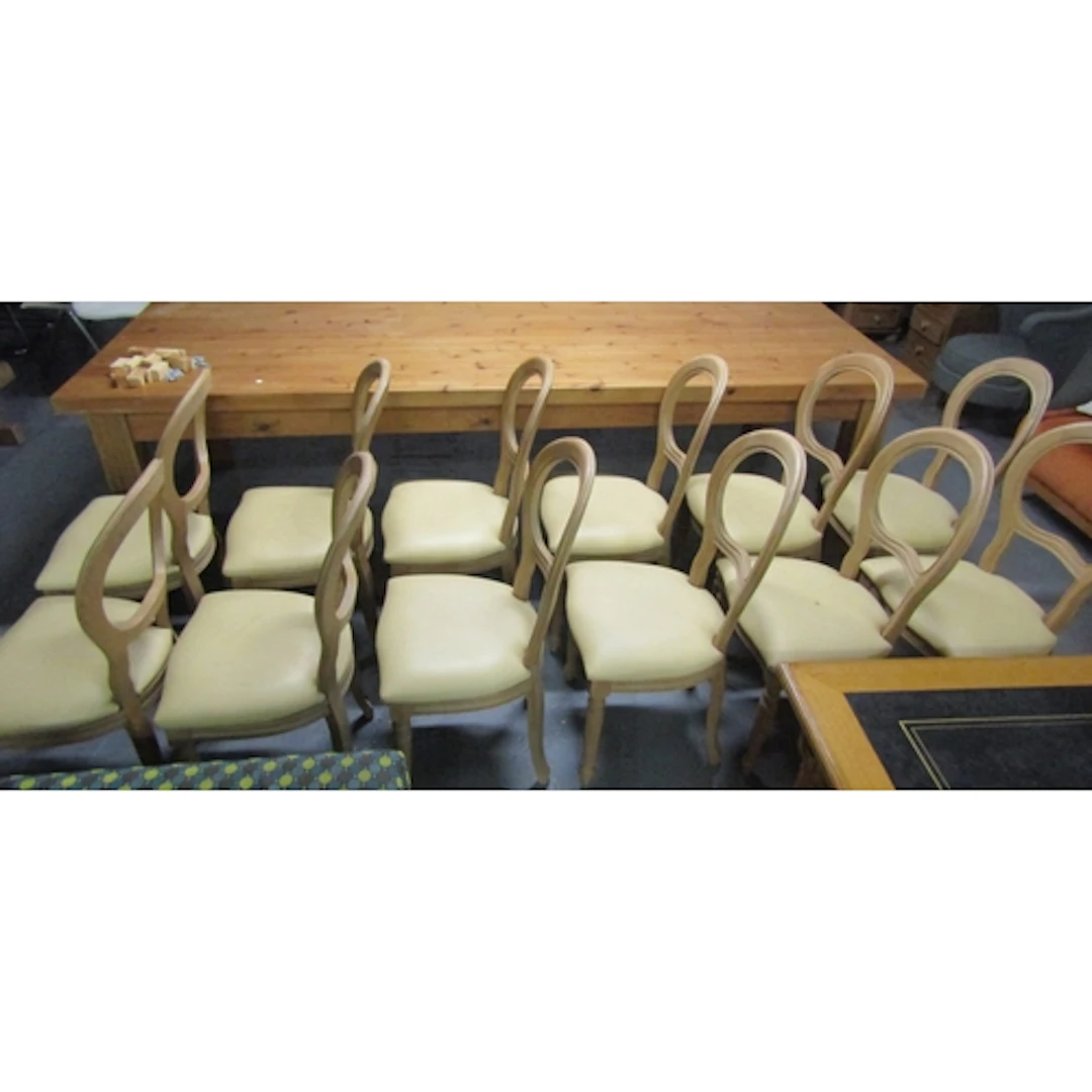 Set of Twelve Pine Dining Chairs Upholstered Seats Above Tur...
