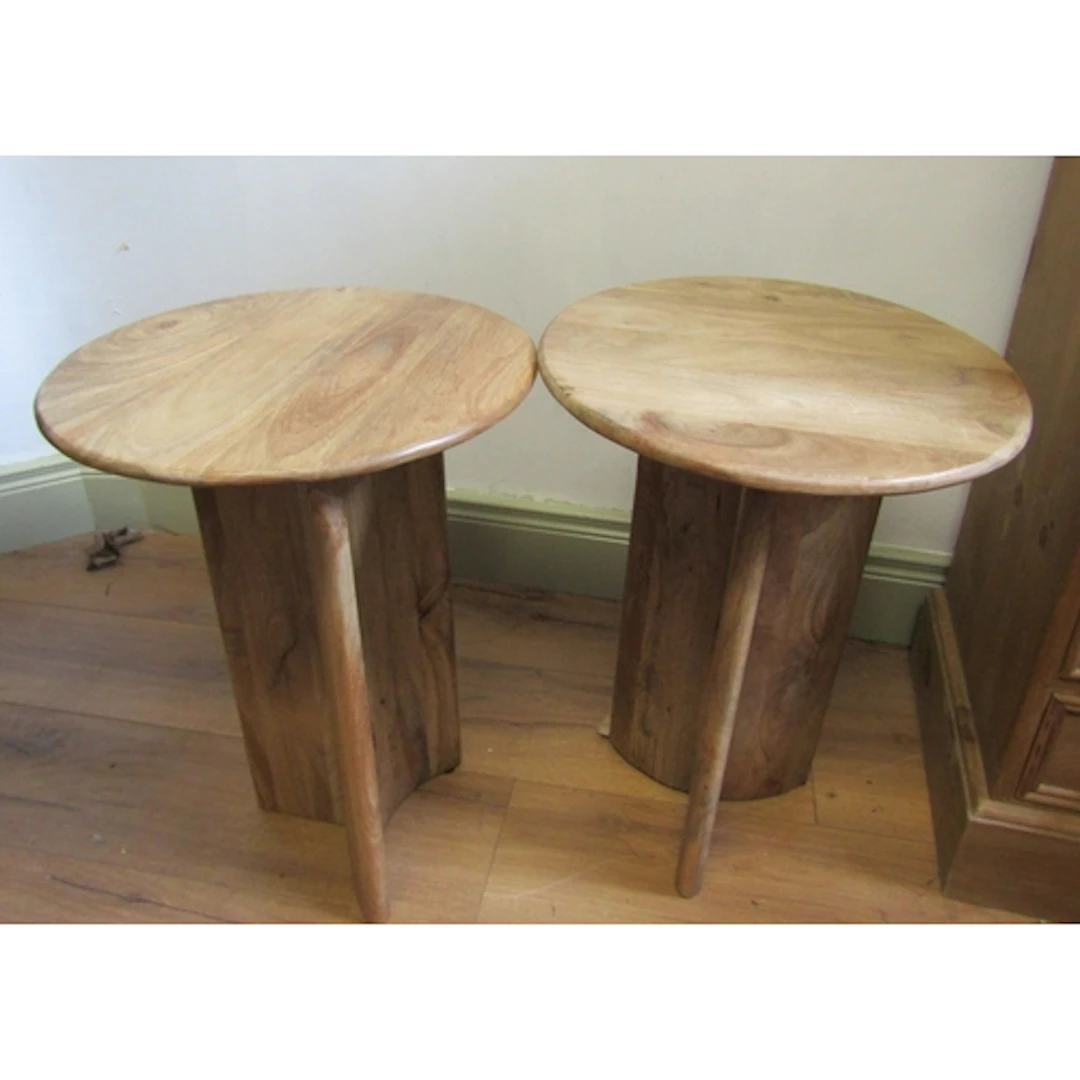Pair of Teak Circular Form Side Tables Good Construction Top...