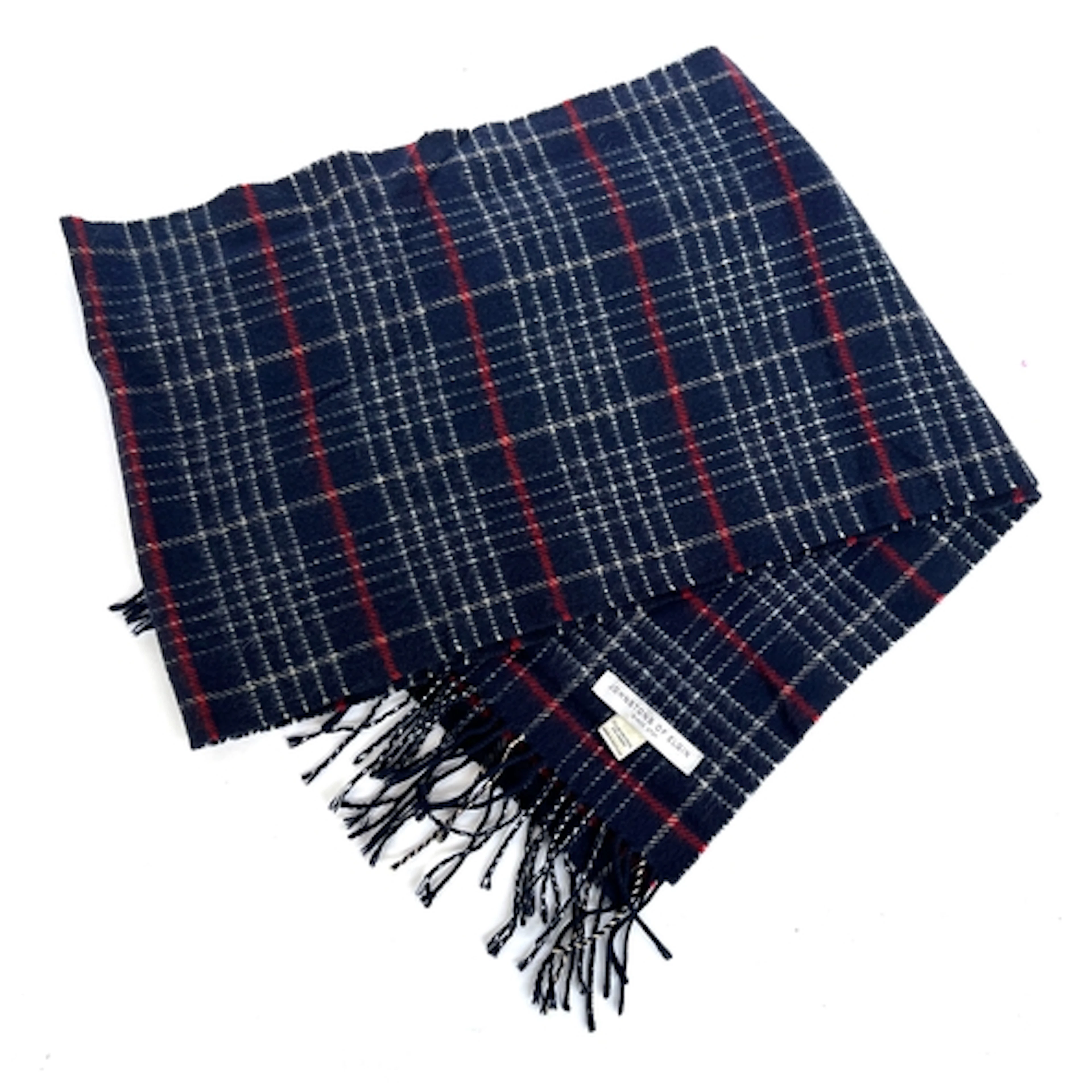 A Johnstons of Elgin merino angora wool scarf in a navy and ...