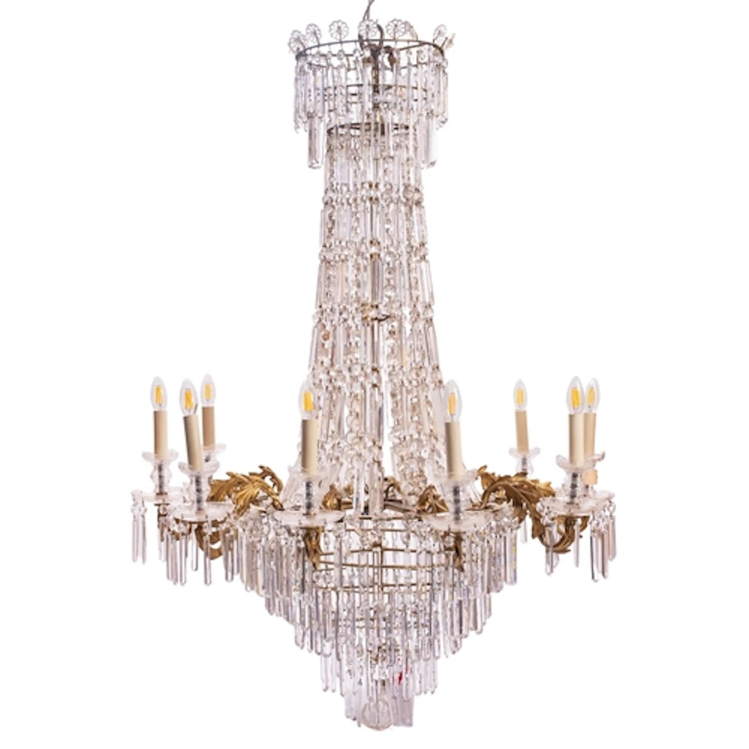 An impressive gilt metal and glass ten-branch chandelier in ...