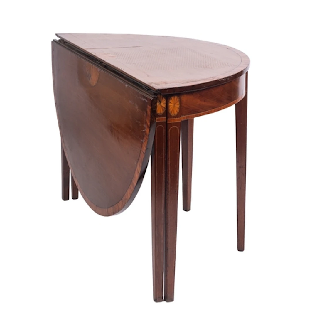 A George III mahogany, crossbanded and marquetry gateleg tea...