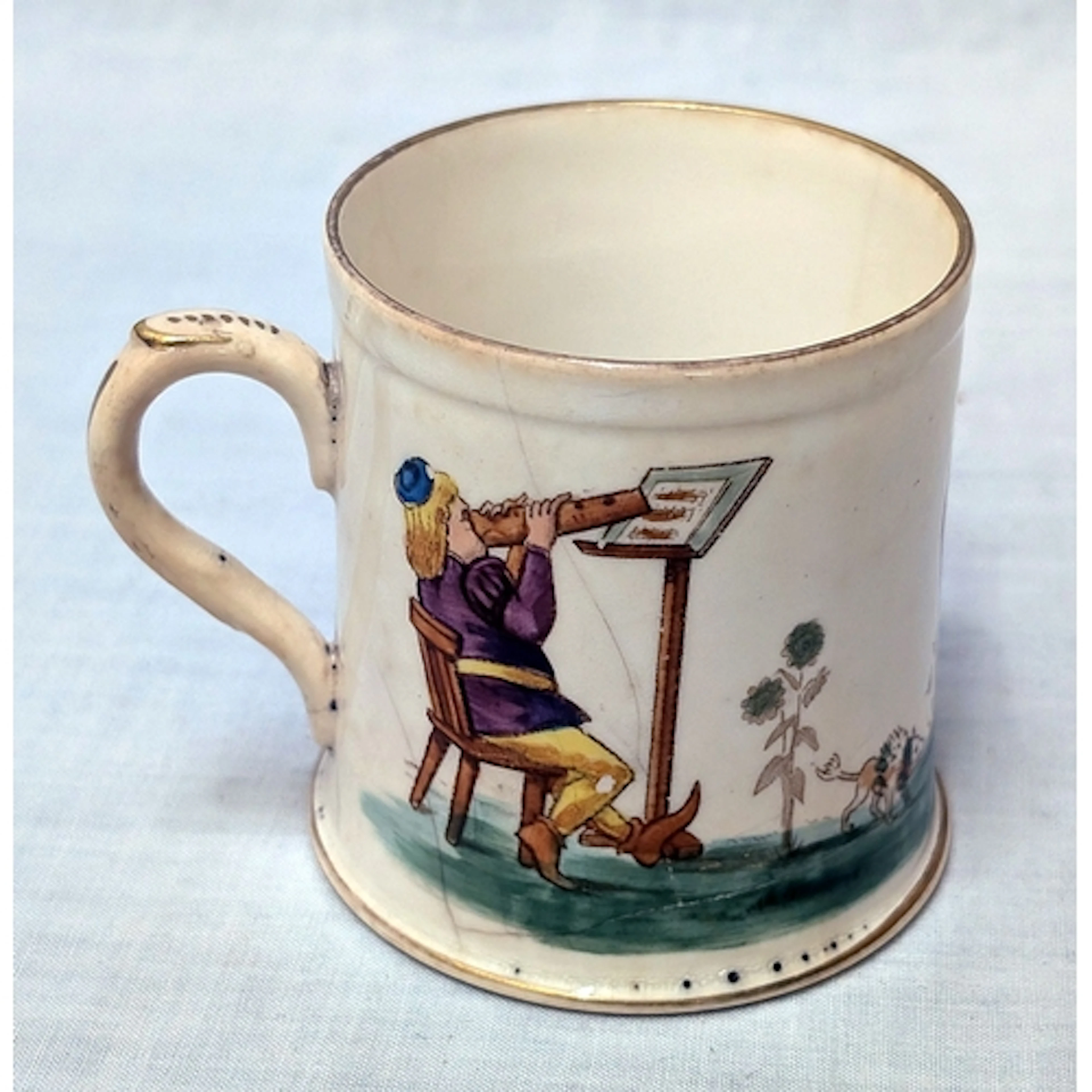 Early C19th Creamware Tankard painted with comical character...